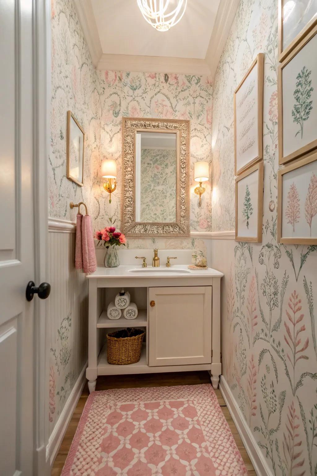 Hand-drawn motifs add a whimsical and personal touch to your guest bathroom.
