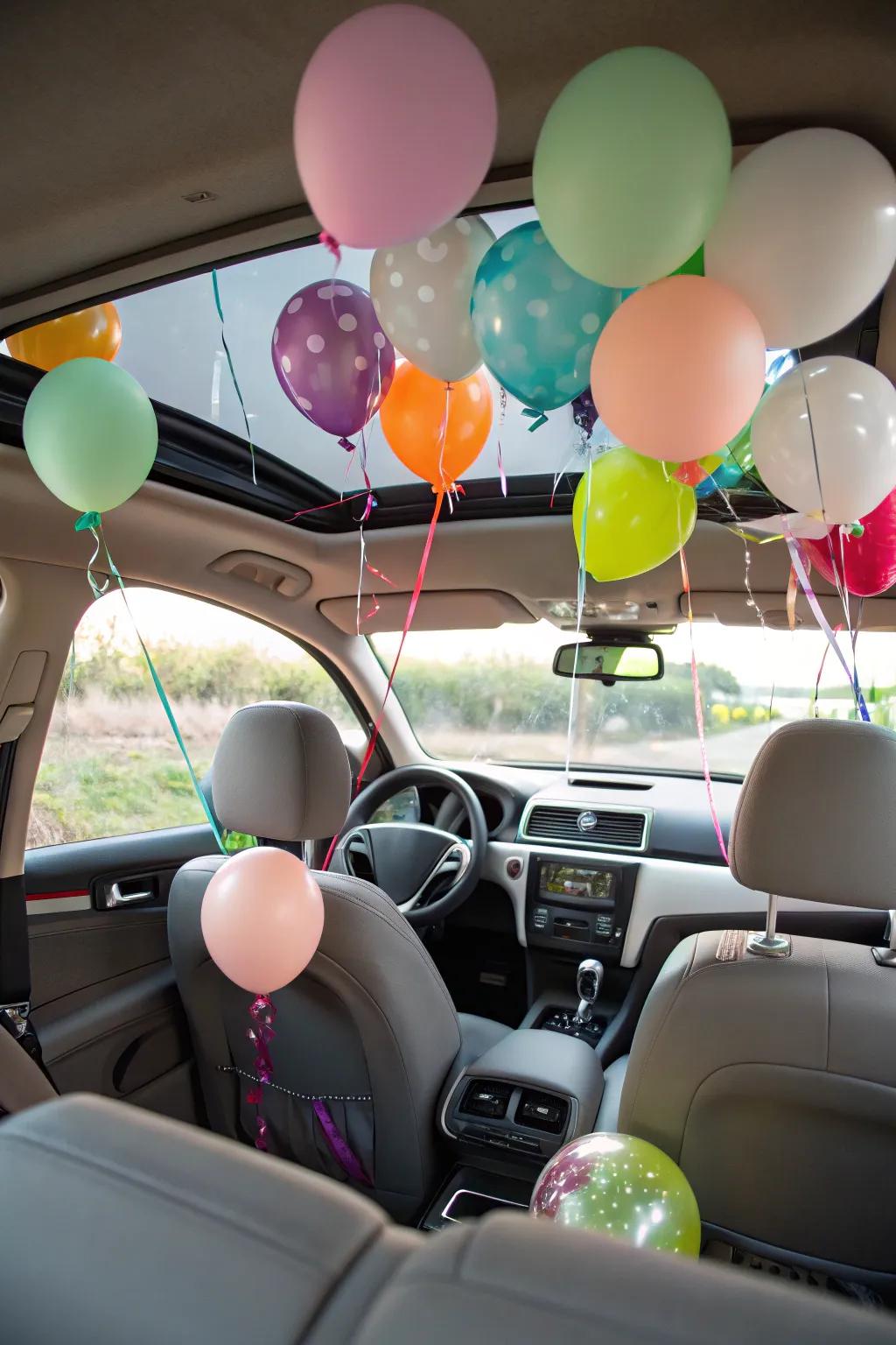 Helium balloons provide an element of amusement and surprise.