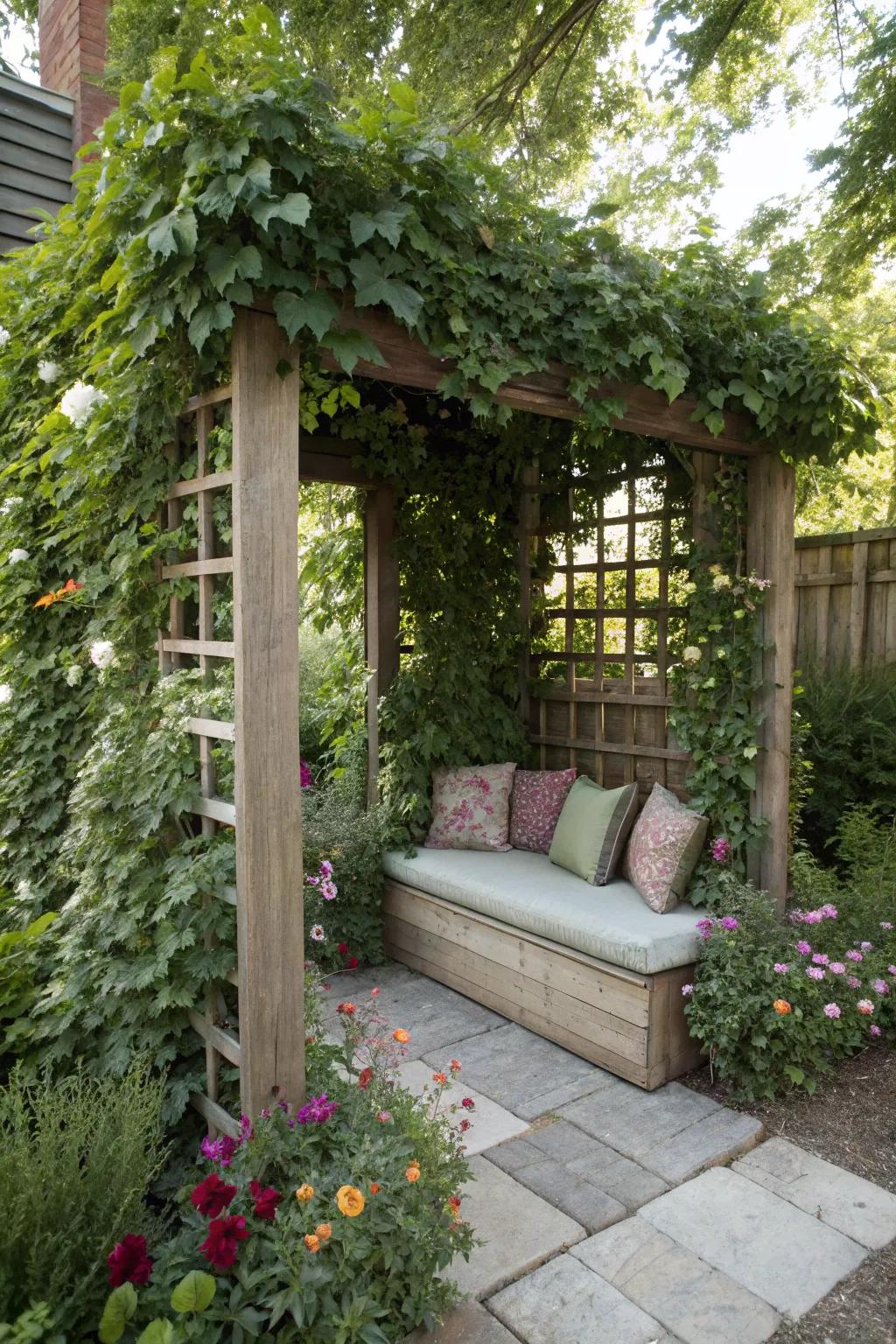 Merge comfort and solitude via a screen featuring integrated seating.