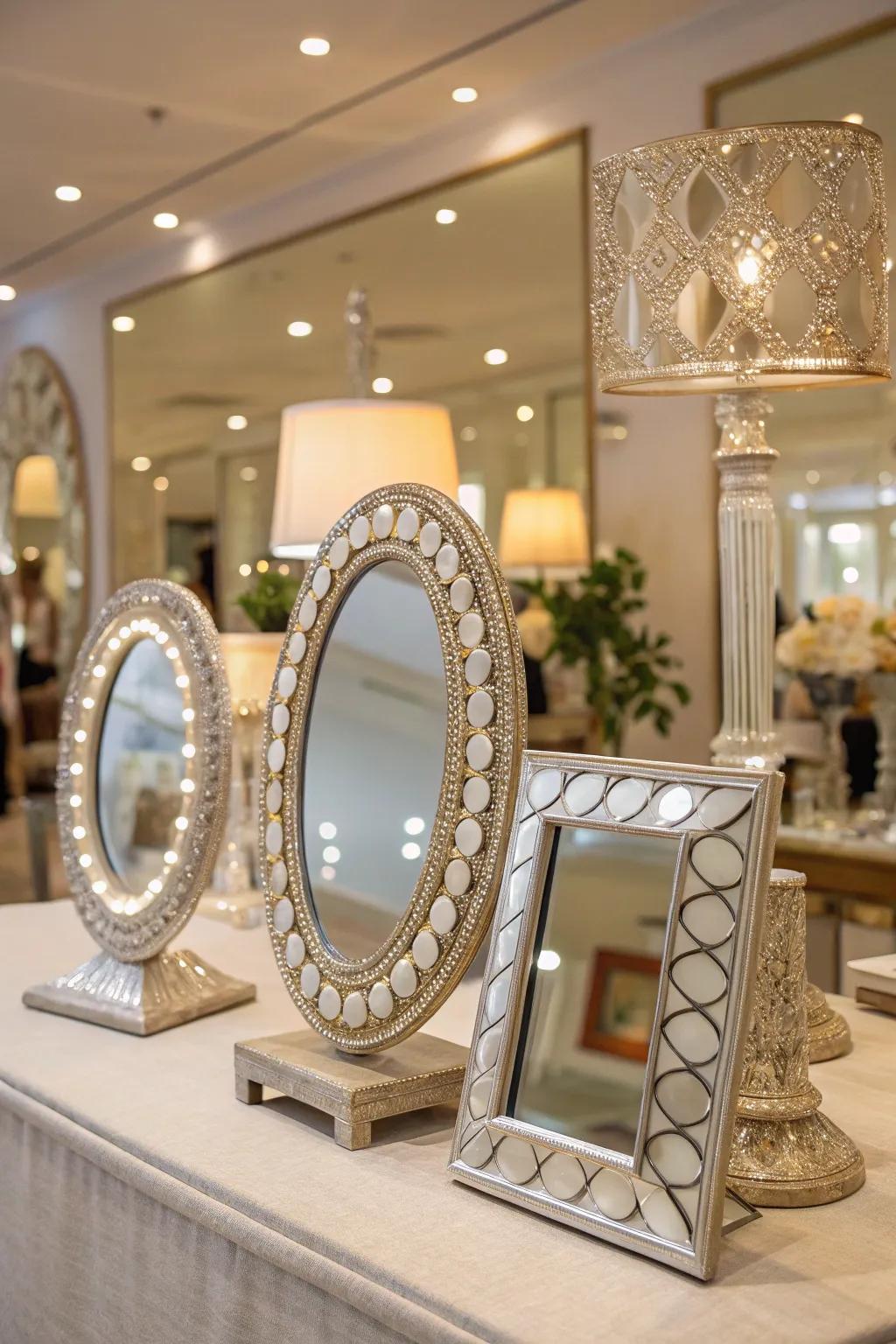 Reflective surfaces can amplify the perception of area and illumination within your showcases.