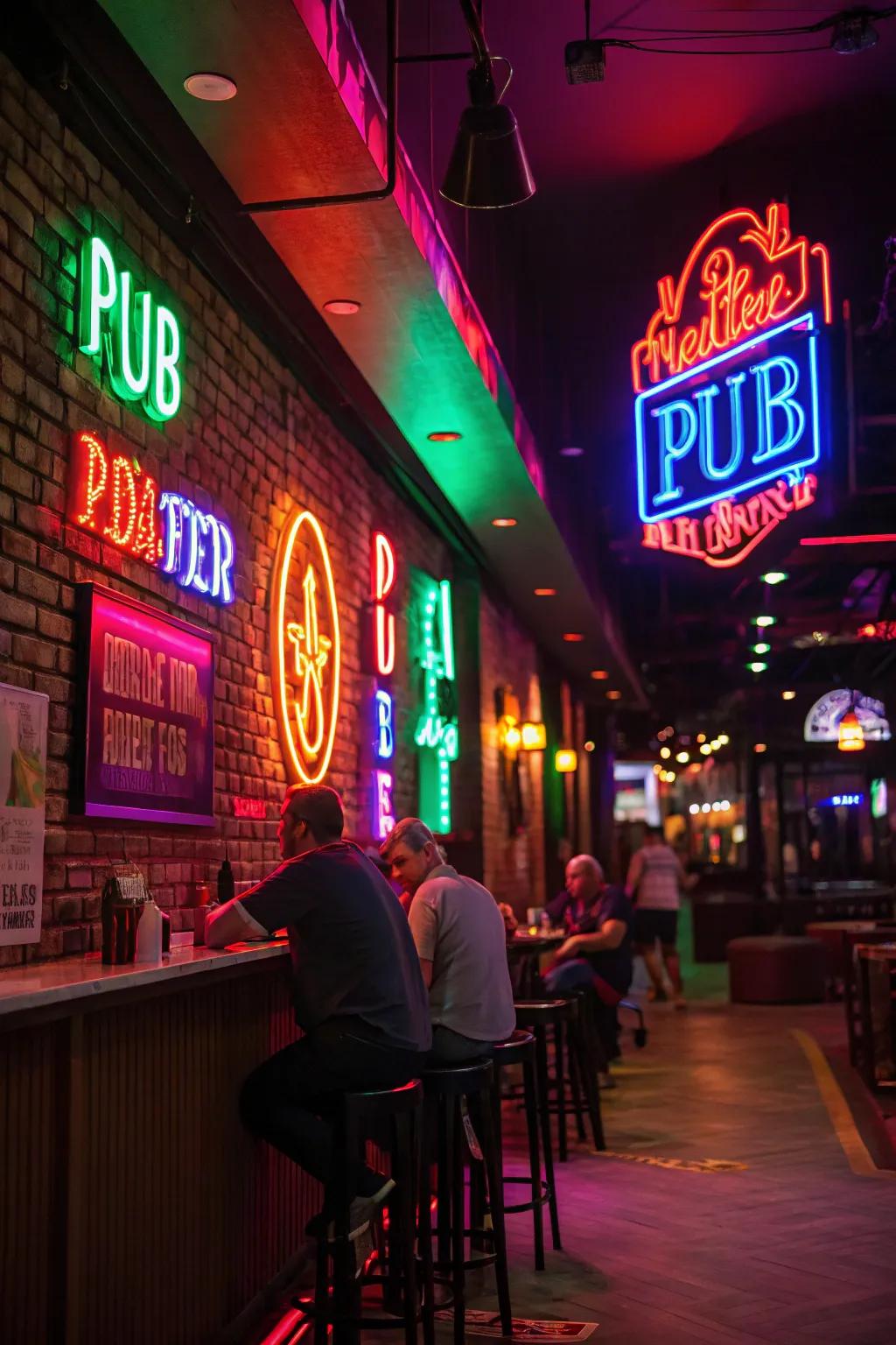Neon signs inject a modern and energetic touch into your pub.