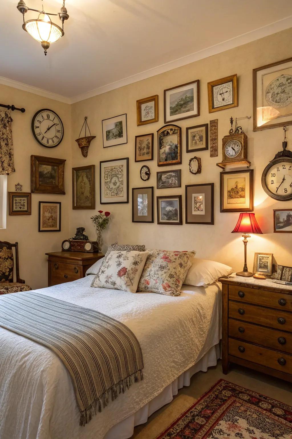 A gallery of timeless finds adding depth to the bedroom.