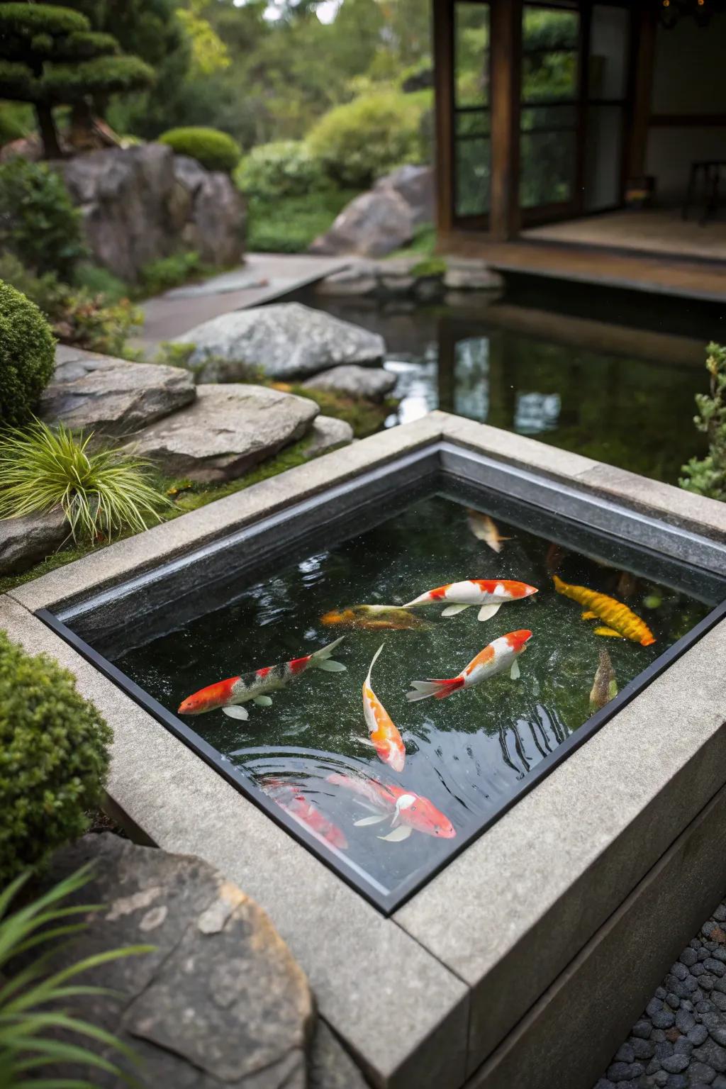 A mesmerizing view through a transparent pond window.