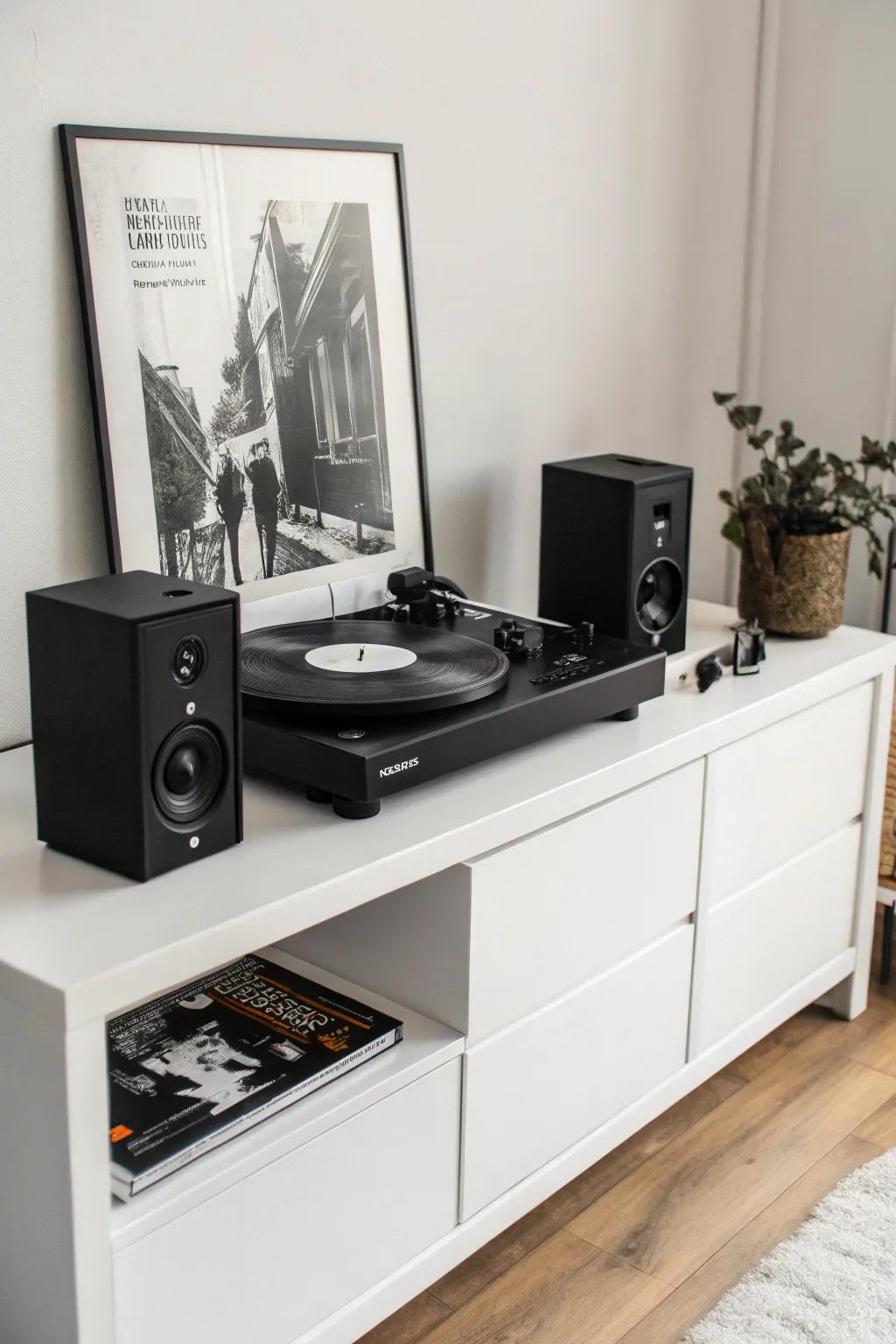 Minimalist record player space.