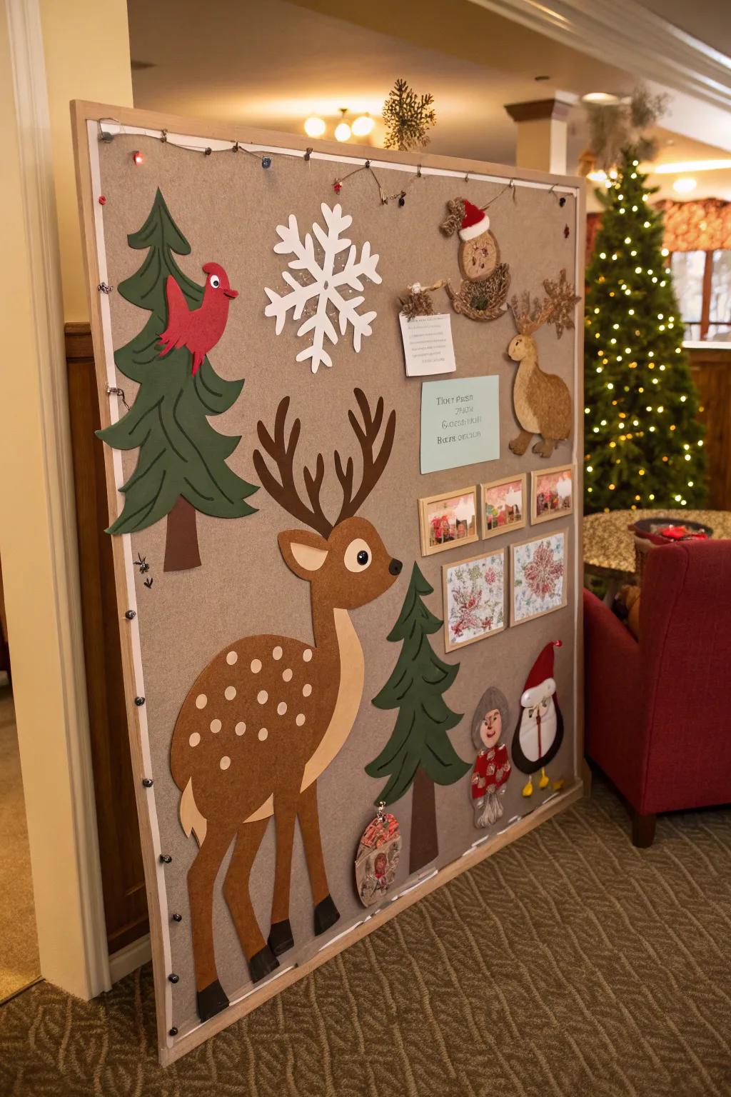 Reindeer and woodland companions craft a whimsical scene.