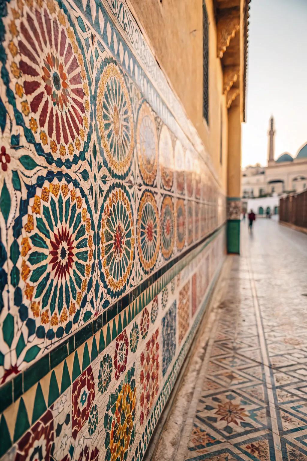 Ethnic themes in textured tiles introduce a globally-inspired element.