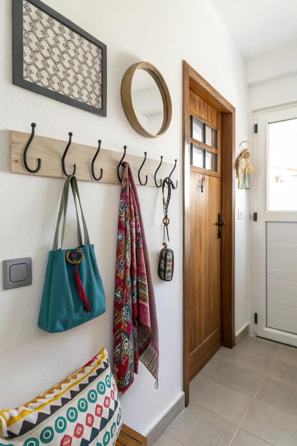 Organize and style with decorative detachable hooks.