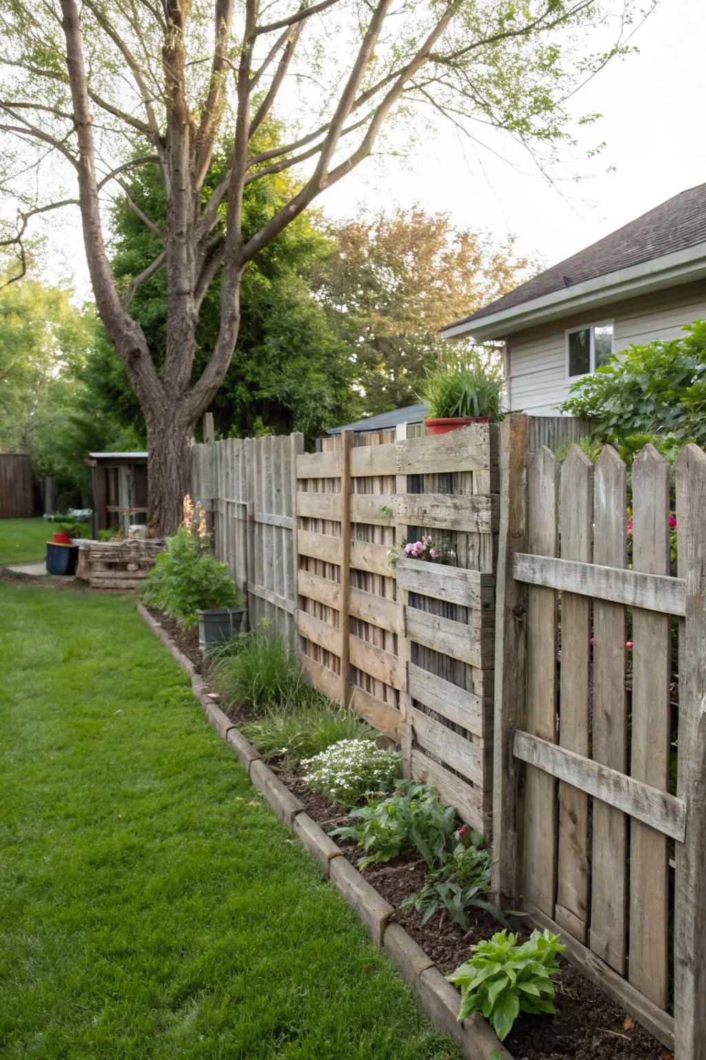 Reclaimed skid fences offer sustainability with rustic charm.