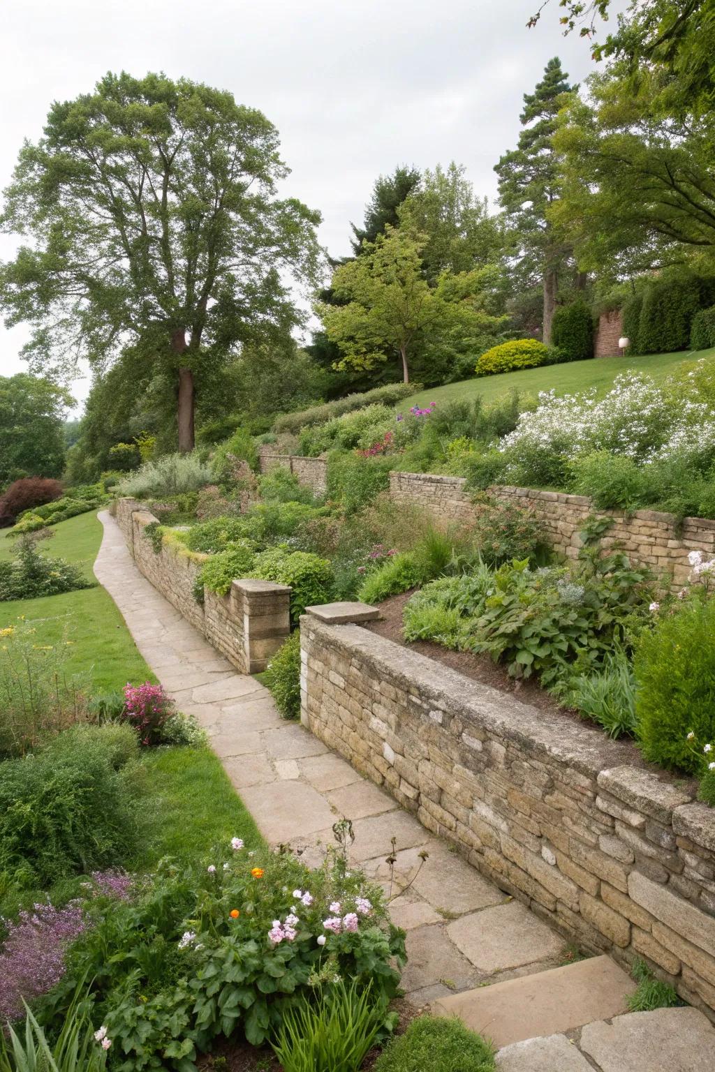 Retaining walls can serve as dual-purpose privacy screens.