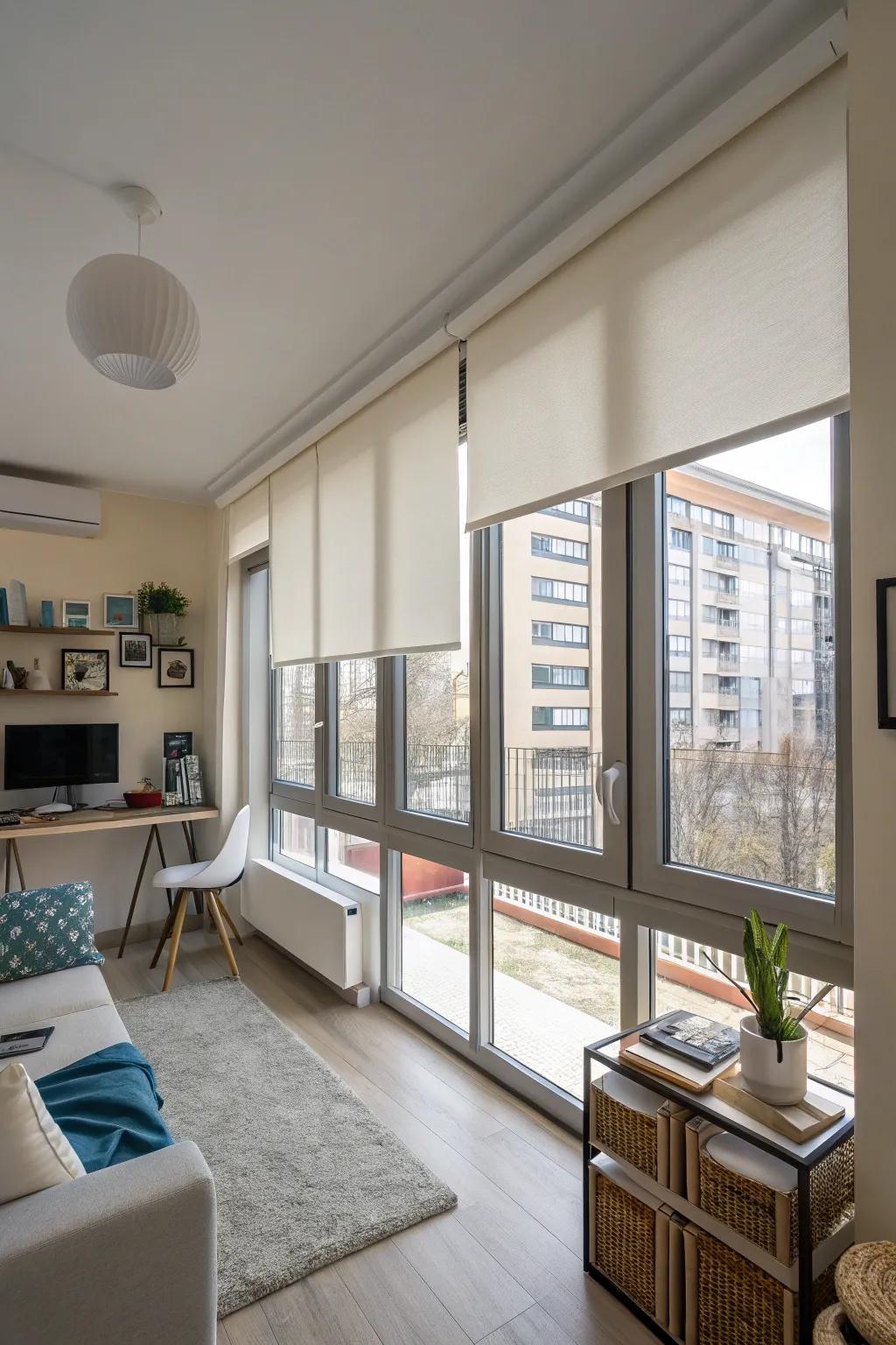 Ceiling-mounted coverings can make any room feel more expansive.