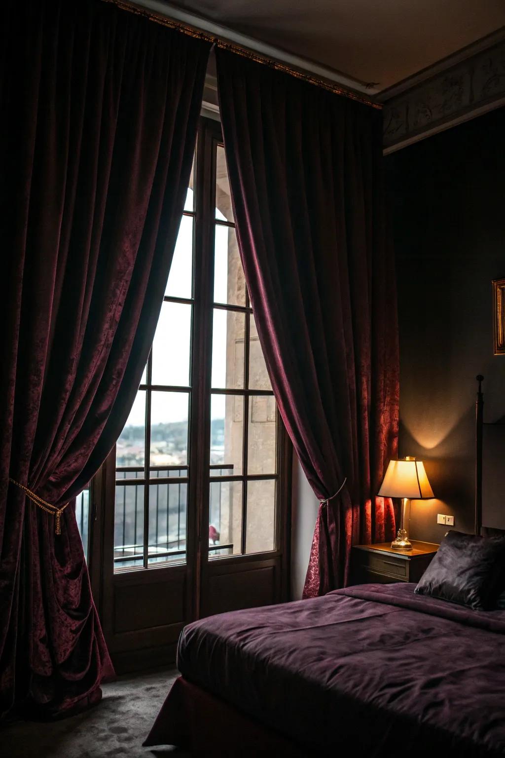 Opulent drapery injects drama and seclusion to a Victorian Gothic boudoir.