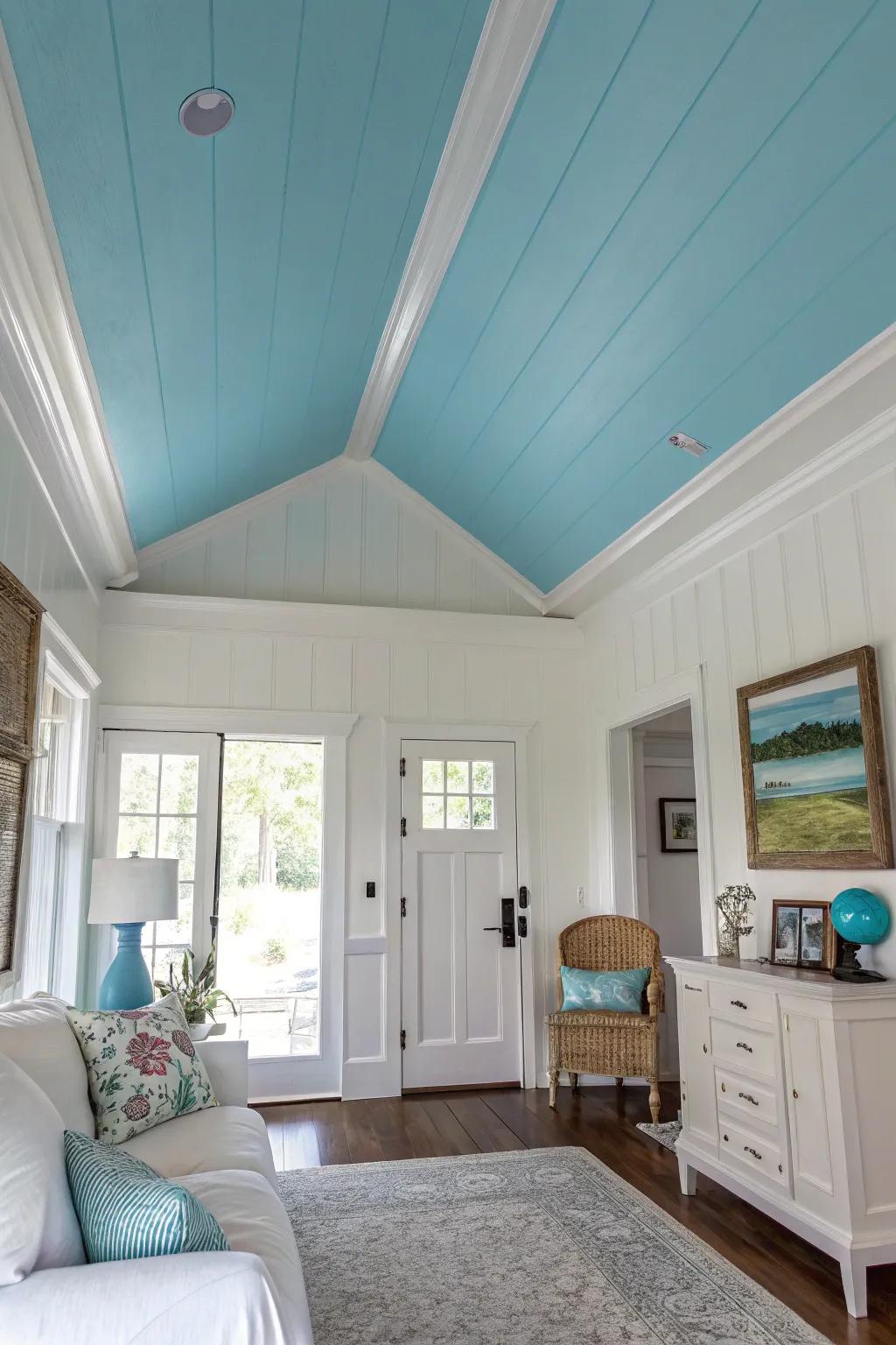 A coated ceiling contributes an unforeseen design element and unifies the room.