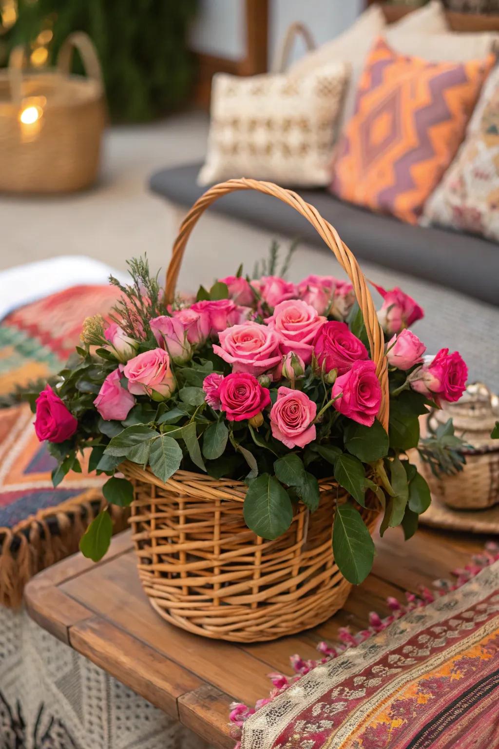 Boho-Chic with Woven Containers and Roses