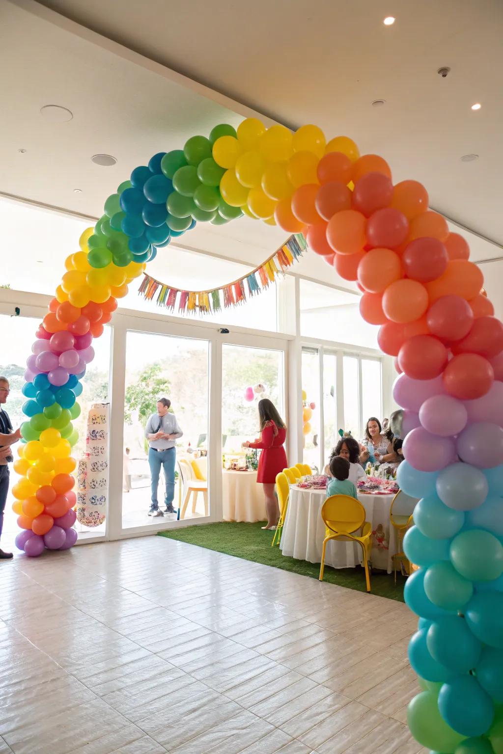A whimsical balloon arch, adding a playful vibe to any celebration.