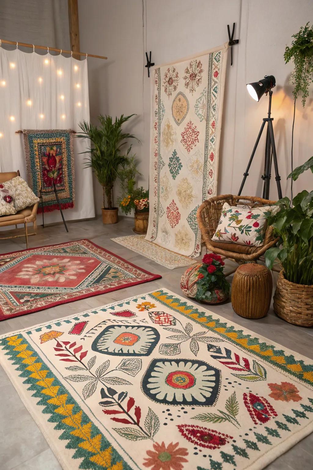 Varied floor covering patterns can inject playfulness into your interior.