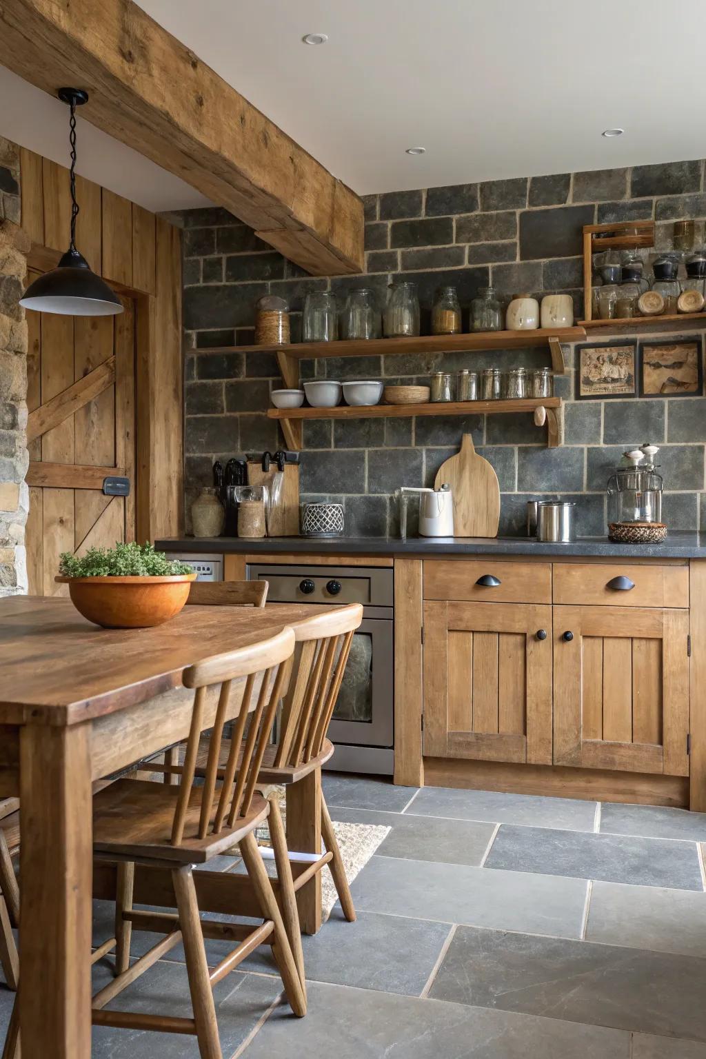 Shale tiles add a sophisticated rustic charm to the kitchen.