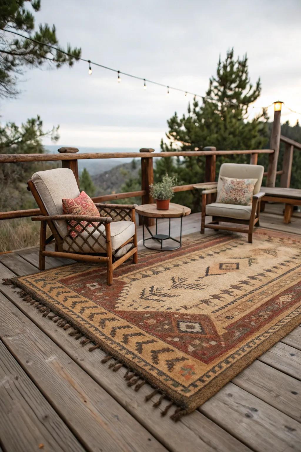 Comfort and flair are enhanced on this patio through an alfresco ground covering.