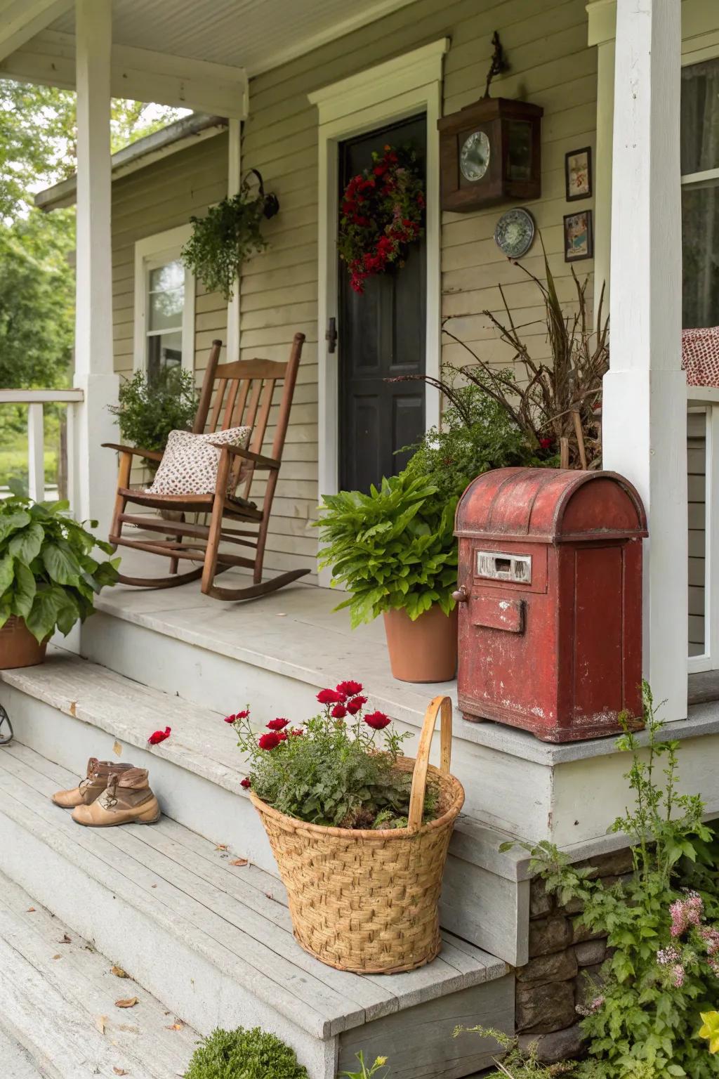 A classic mail receptacle contributes character and charm to this porch.