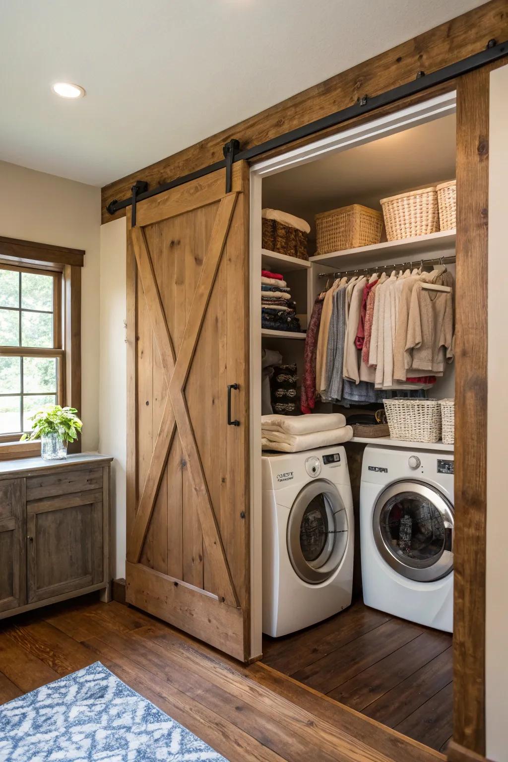 A sliding barn door makes a bold, countryside statement.