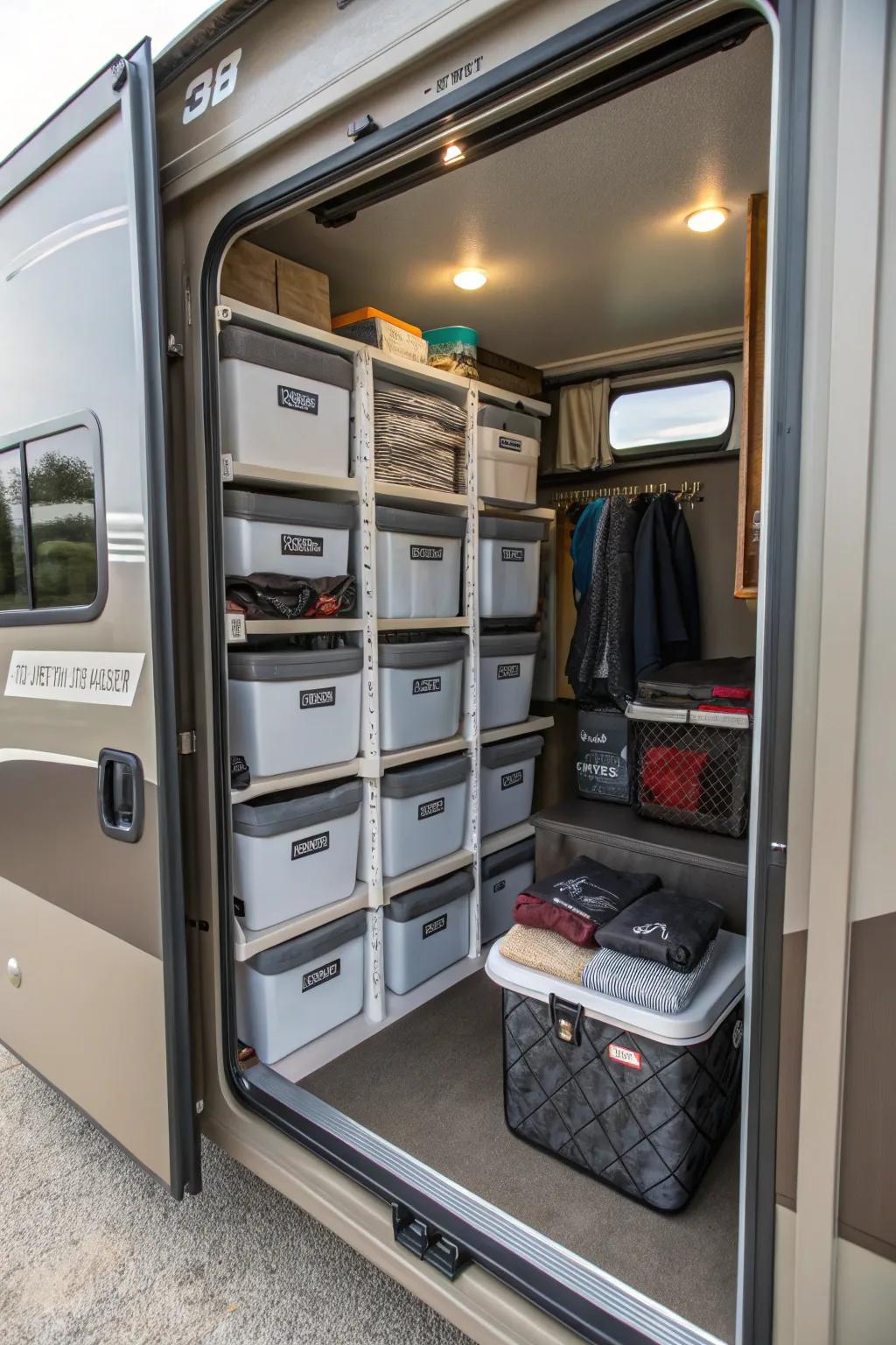 Slide-out bins make deep storage spaces more accessible.