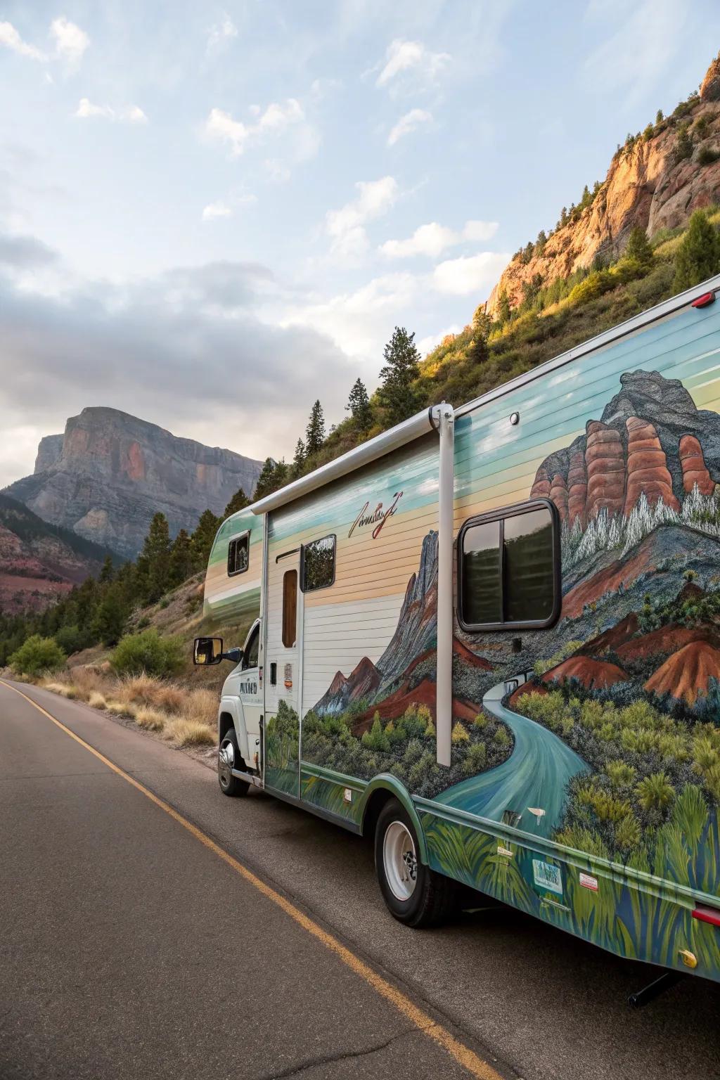 Artistic cloth cladding transforms your RV into a mobile work of art.