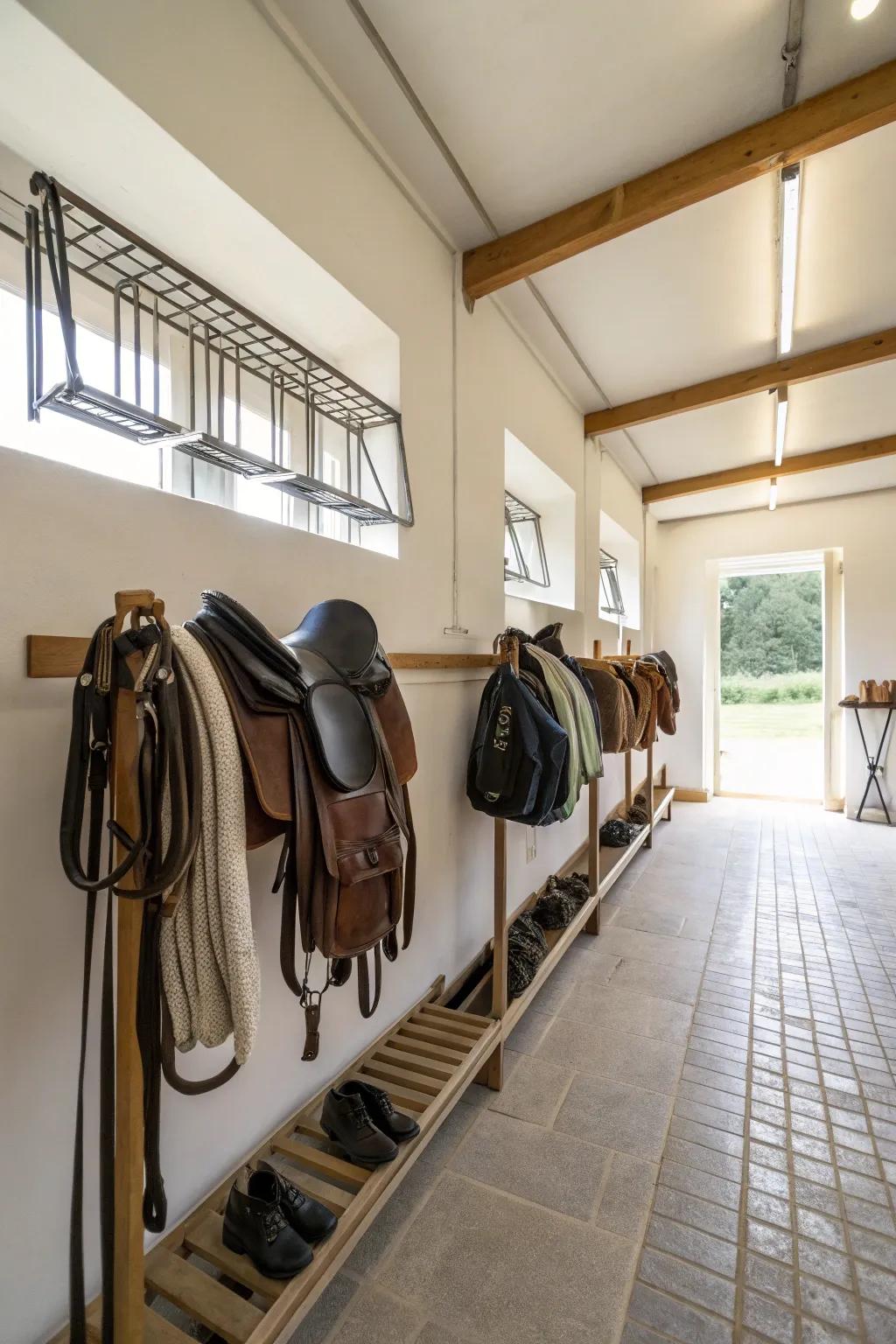 Minimalist racks maintain area openness and airiness.