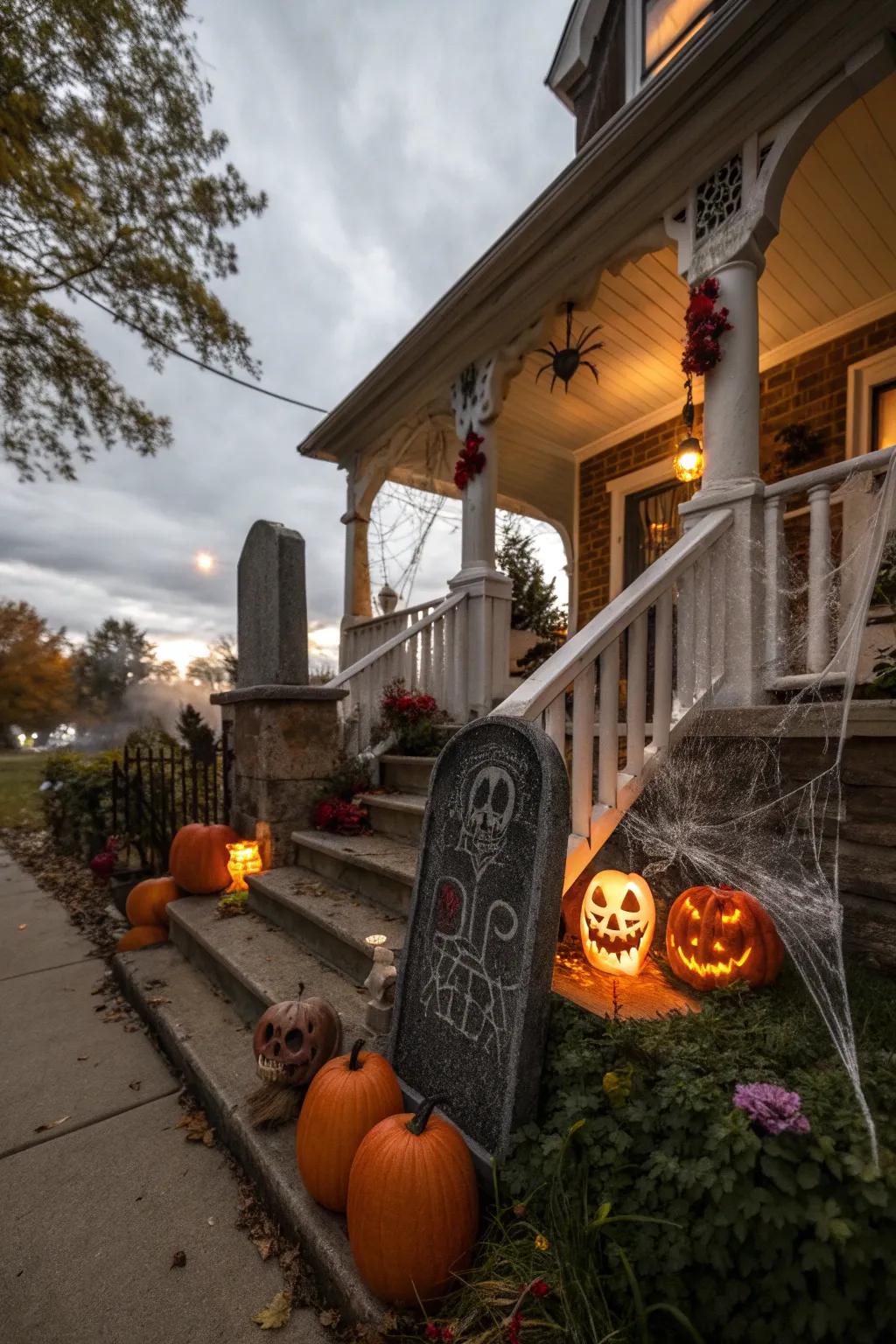 Themed markers add an authentic burial ground detail to the deck.