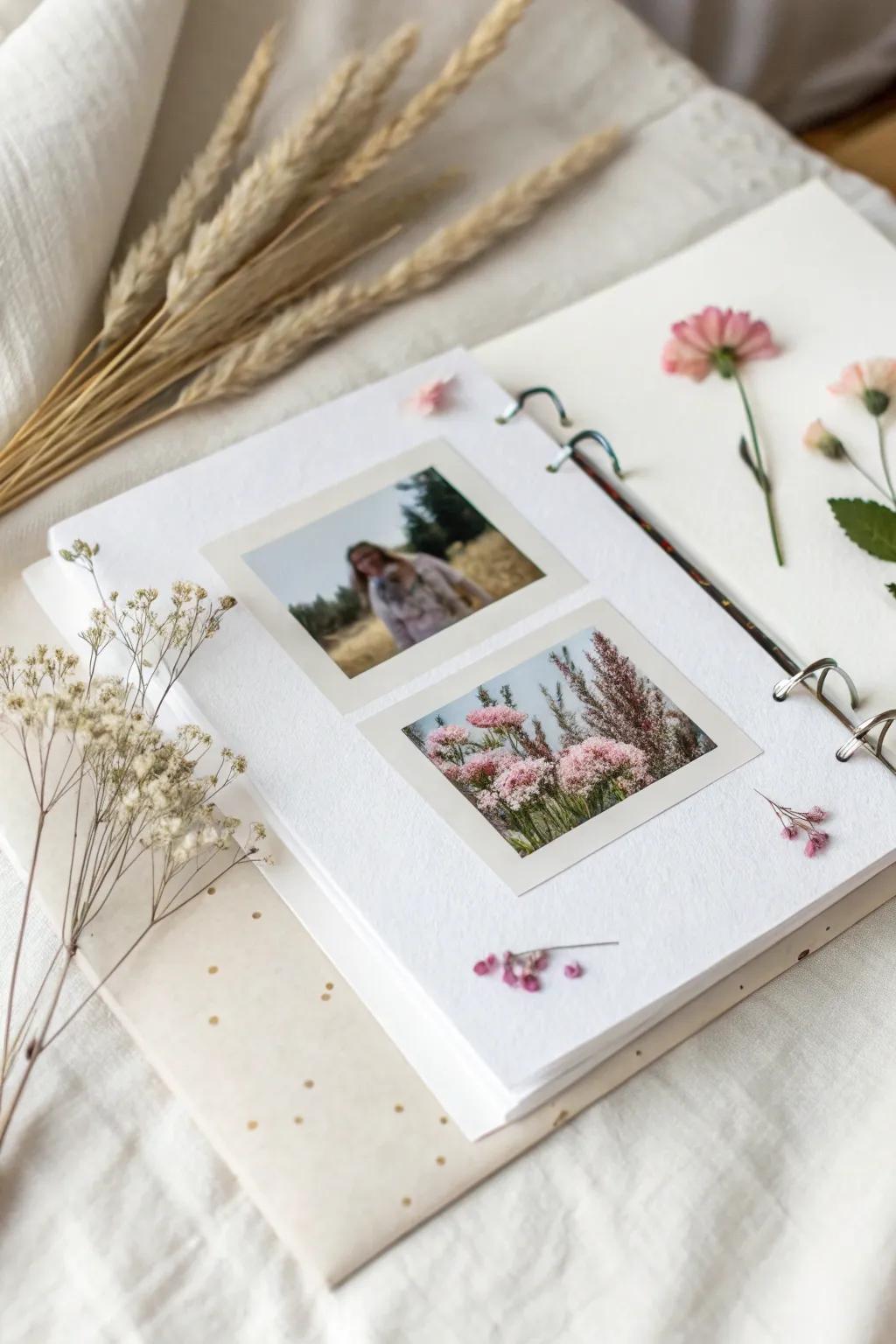 Upgrade your scrapbook with overlapping flower items for a touch of natural sophistication.