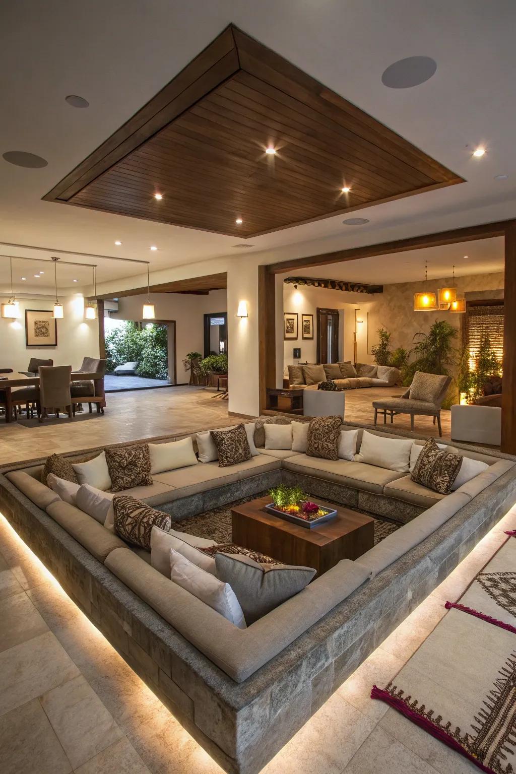 The retro-inspired seating enclosure adds intimacy and charm.