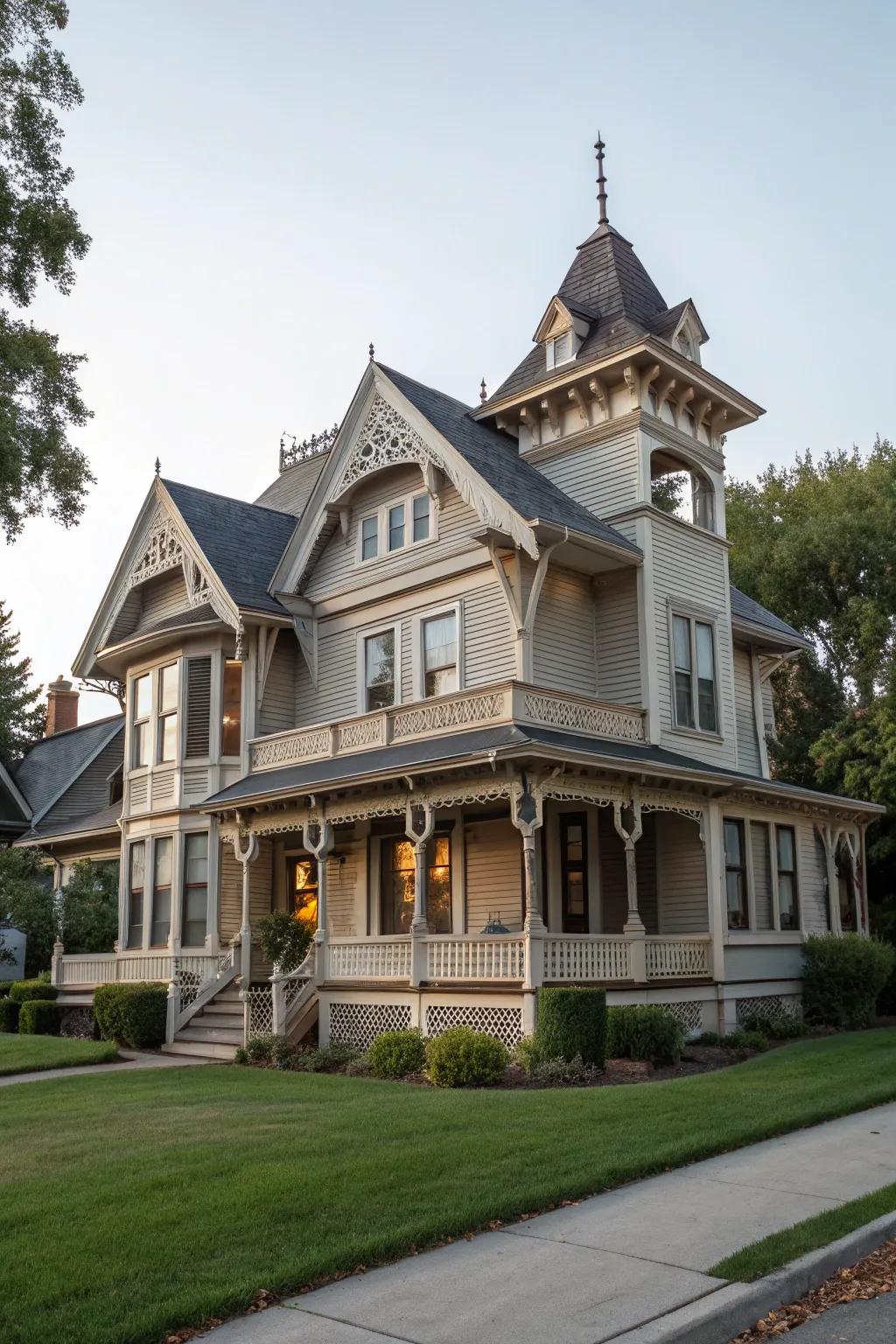 Victorian-style house featuring an ornate shed dormer.