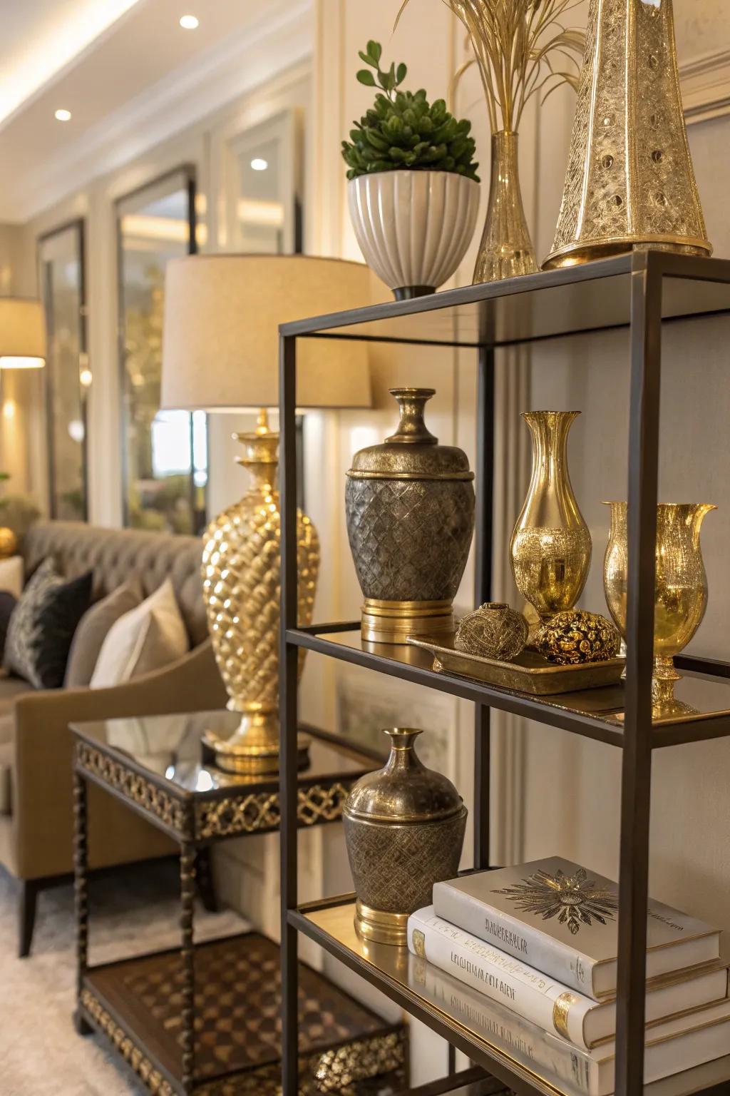 Metallic components inject sophistication and glamour to displays.