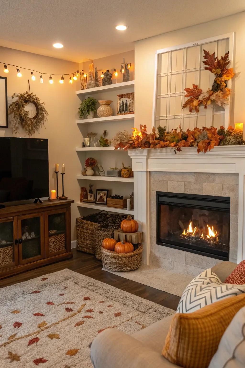 Occasional decor maintains the shelves' fresh and current appearance.