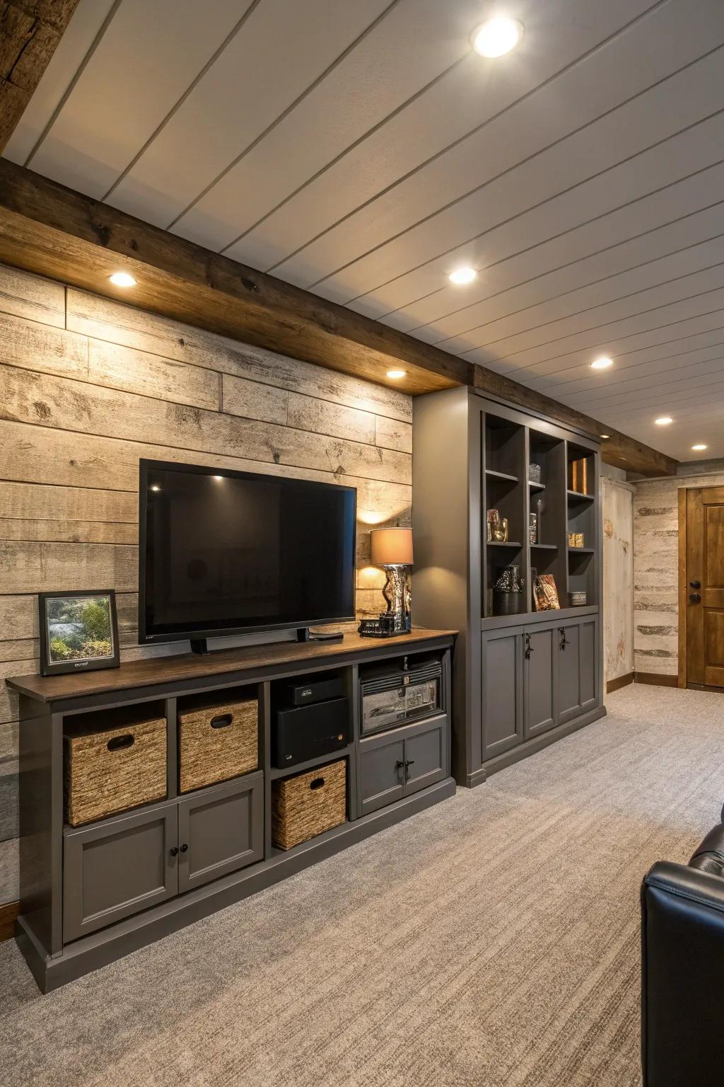 Functional sophistication with shiplap and bespoke fixtures.