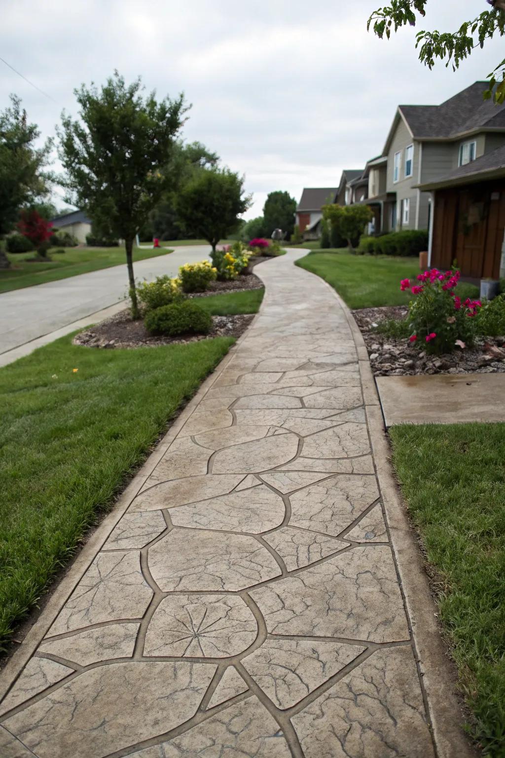 Patterned stamped concrete delivers a high-end visual with customized layouts.