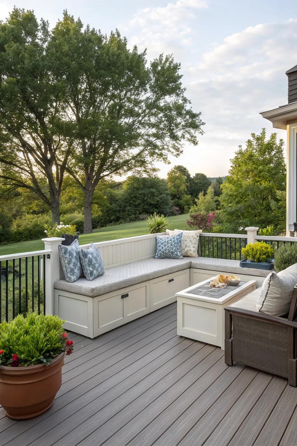 Built-in benches deliver customized arrangement and practical storage.