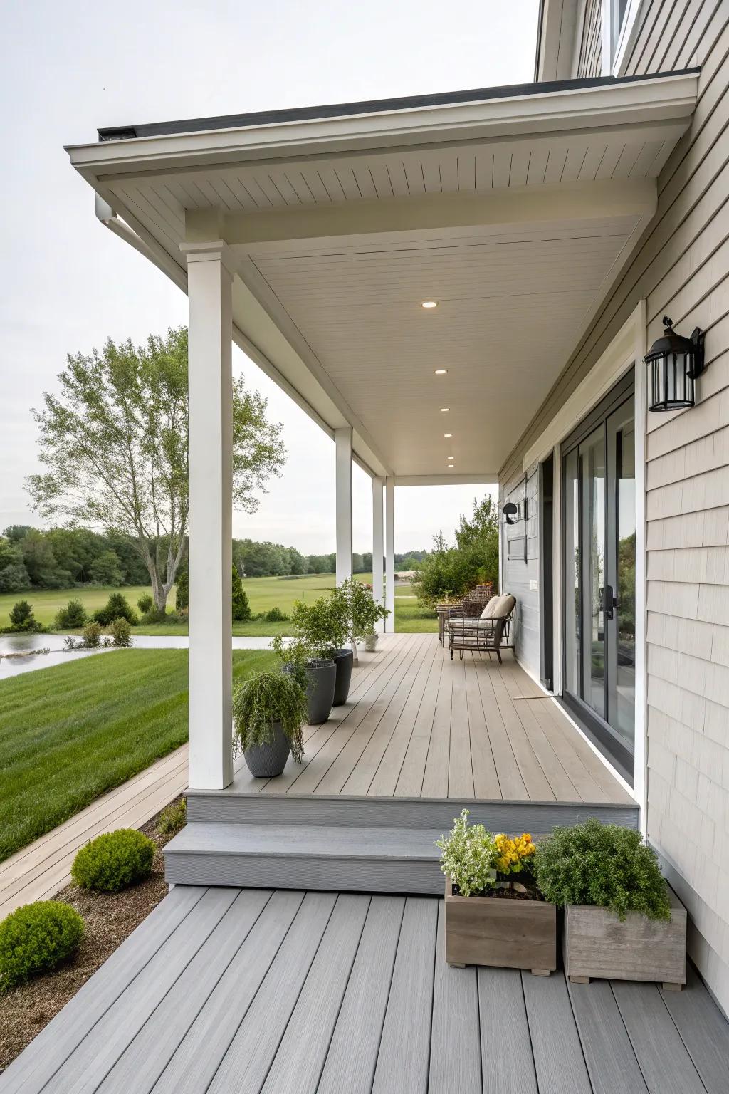 Modern minimalism offers a sleek and calming porch space.