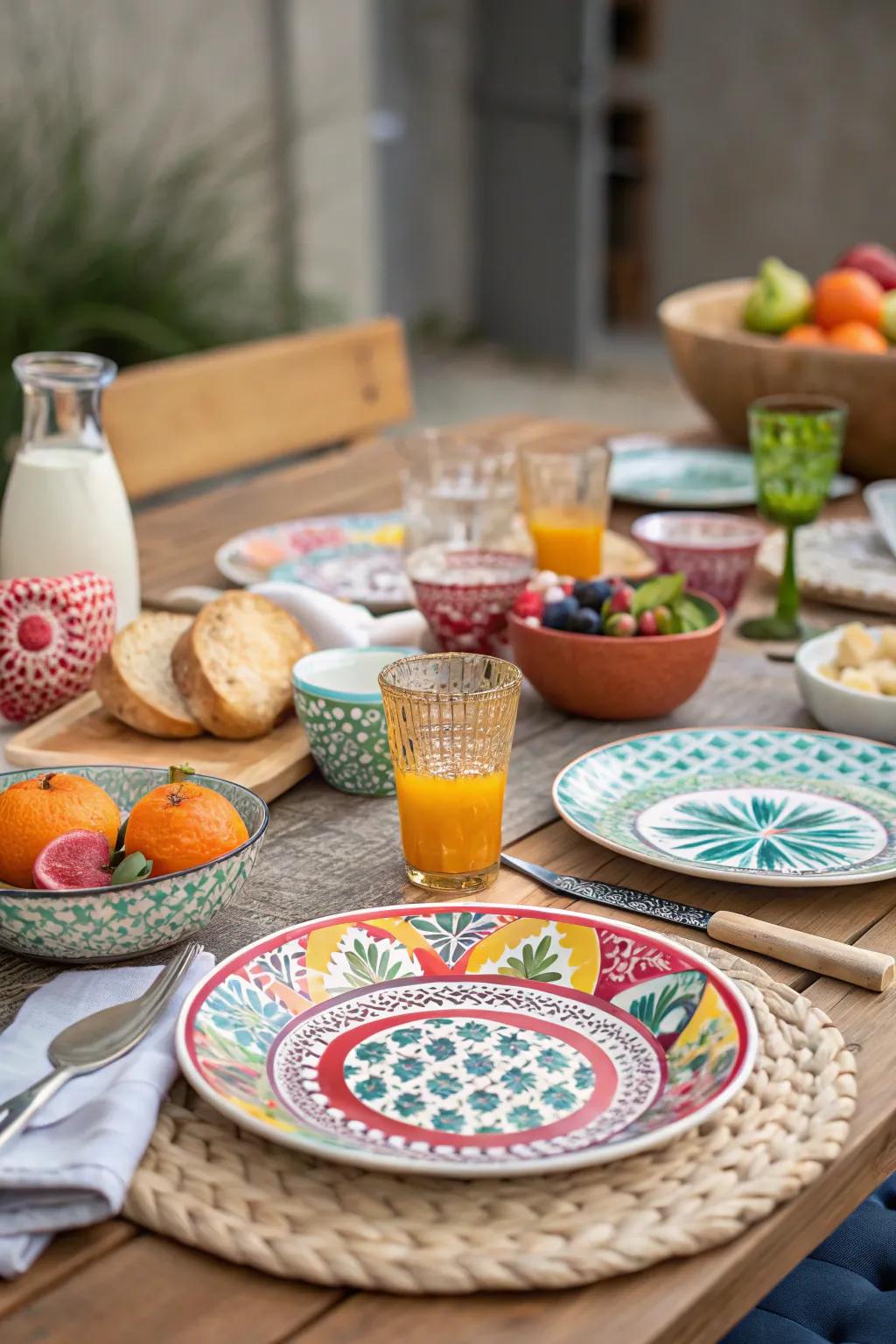 Blend and combine tableware for a playful look.