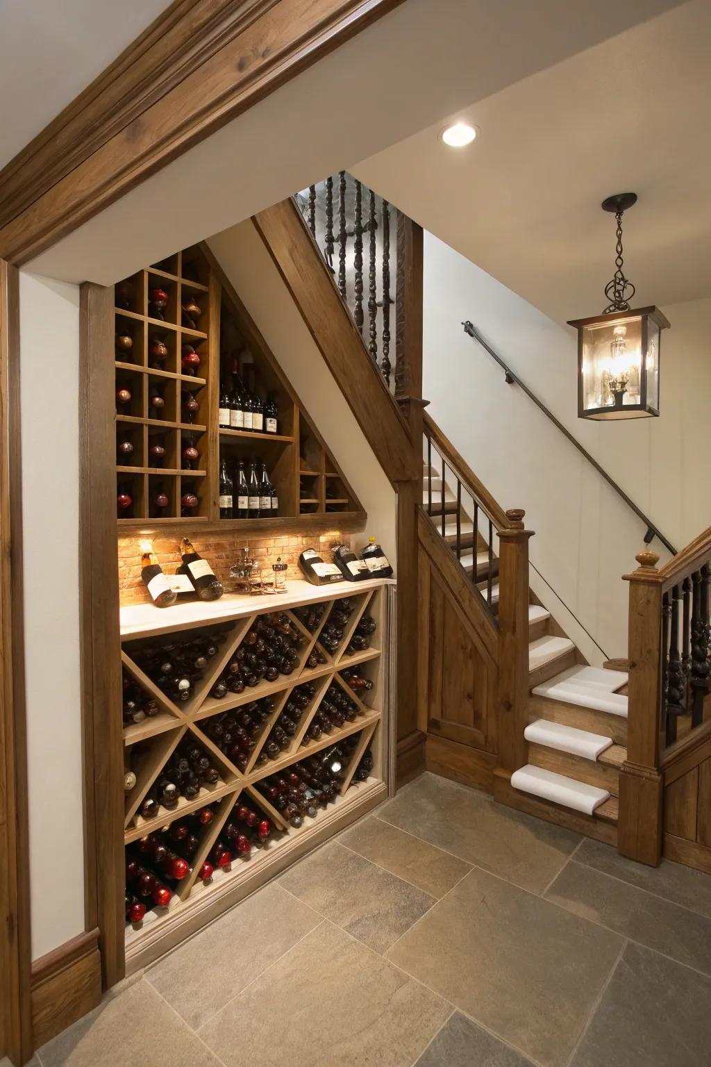 Creative use of under-stairs space can introduce unique storage.