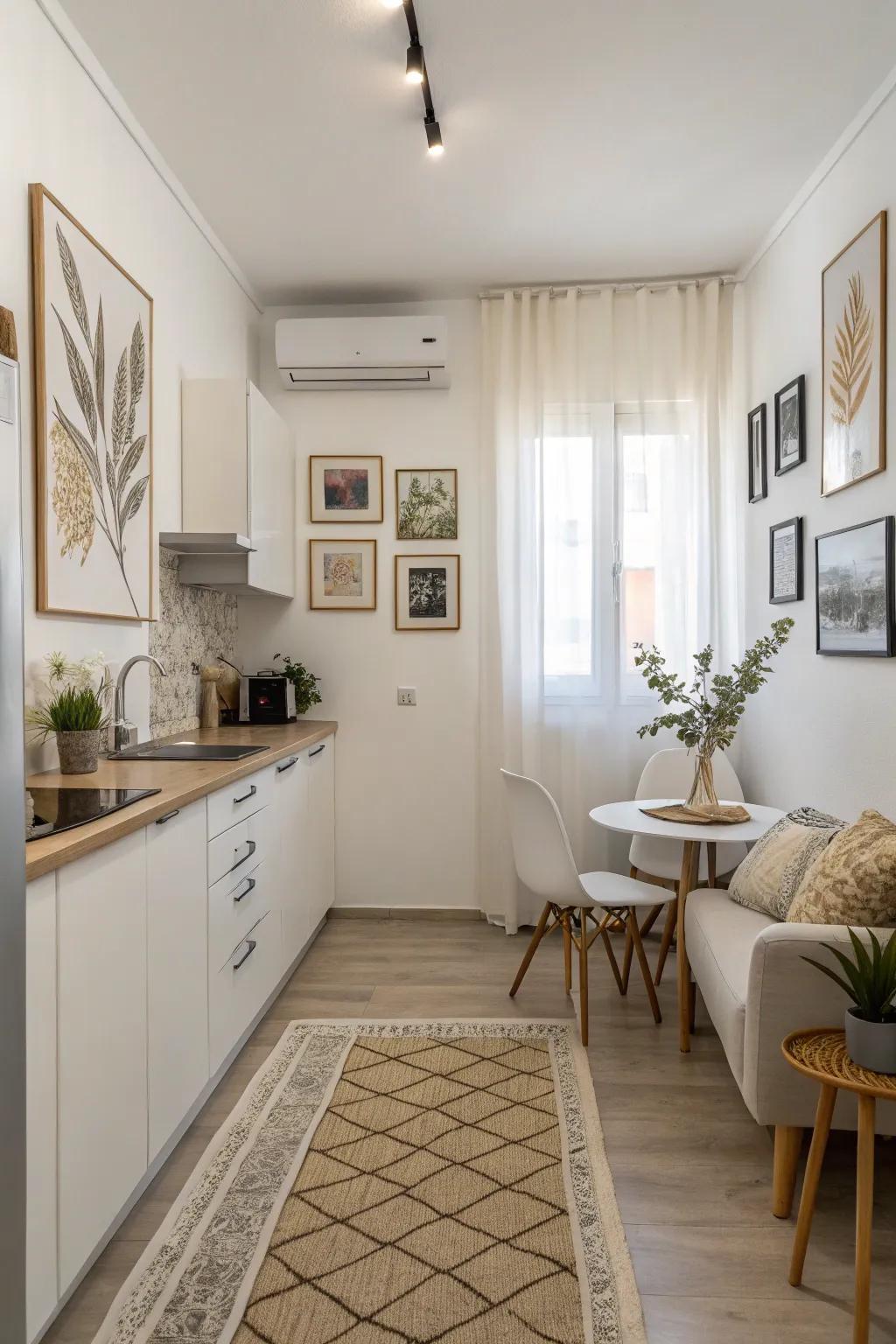Minimalistic art makes the space feel open and modern.