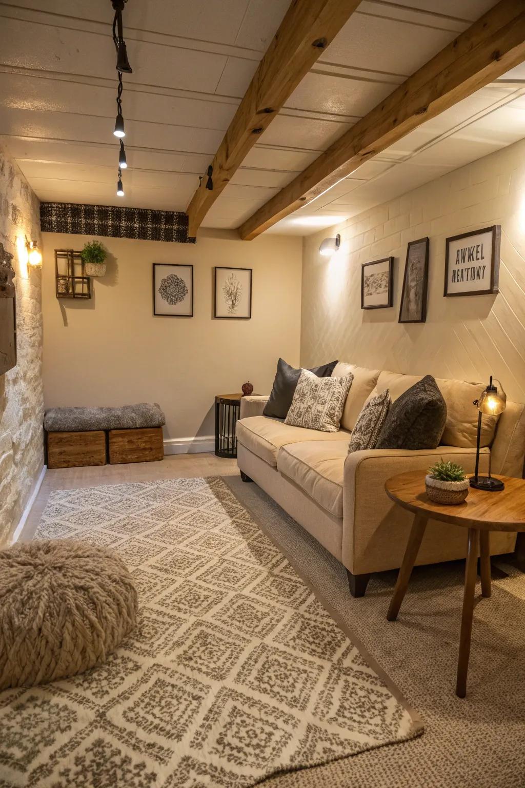 Material floor coverings add warmth and style to your basement.