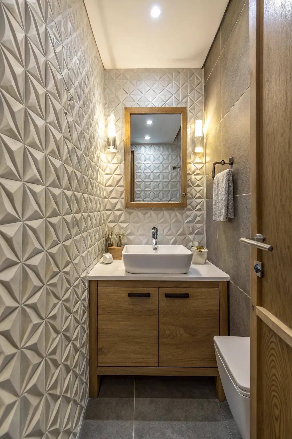 Dimensional tiles create a tactile and visually dynamic experience.