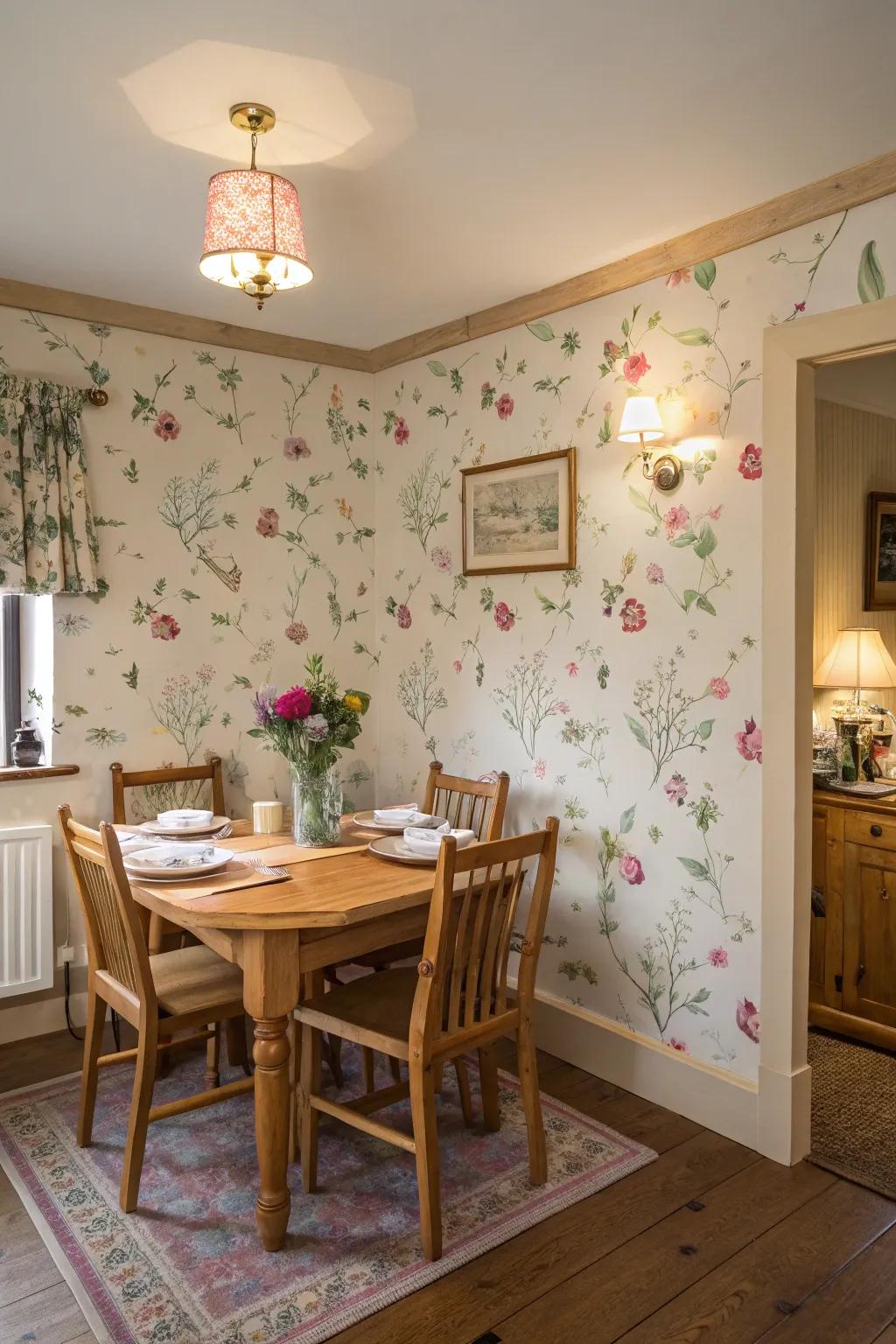 A feature wall covering introduces visual appeal.