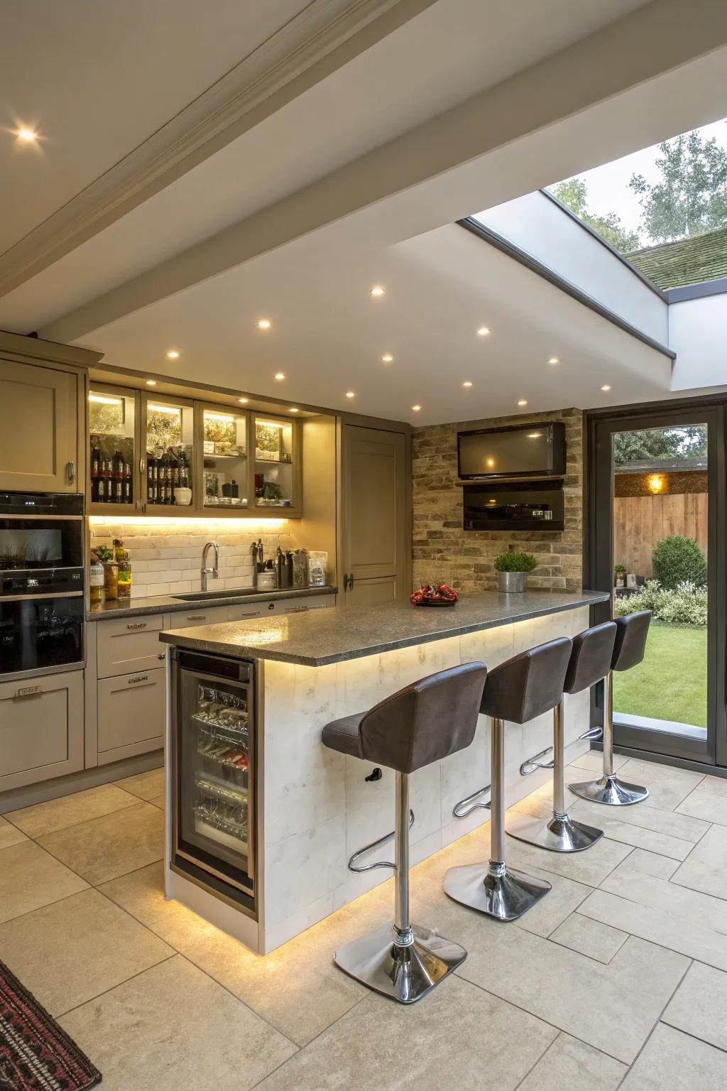 A kitchen addition featuring a multi-purpose dry bar.