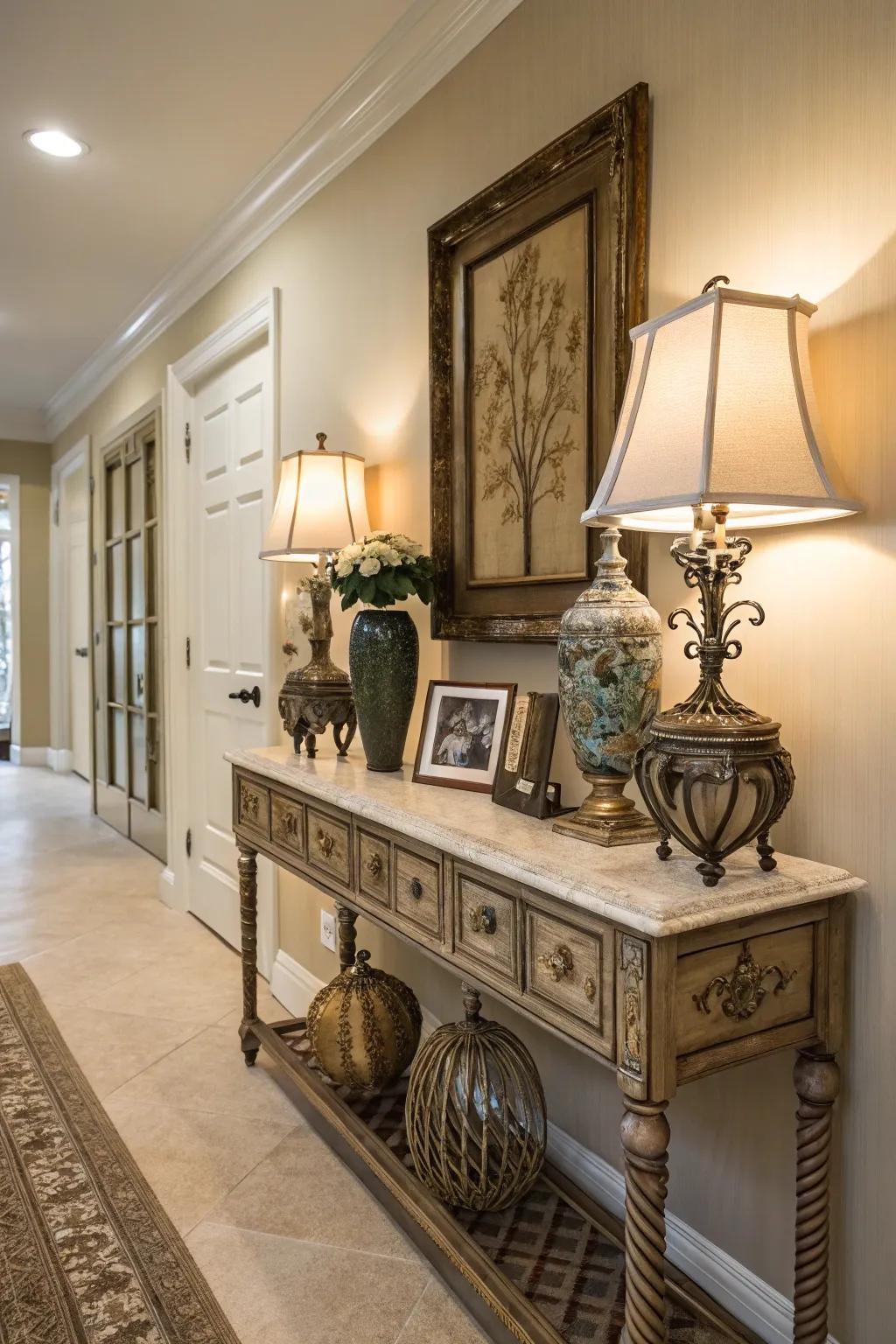 Timeless artifacts imbue charm and antiquity to your hallway decor.
