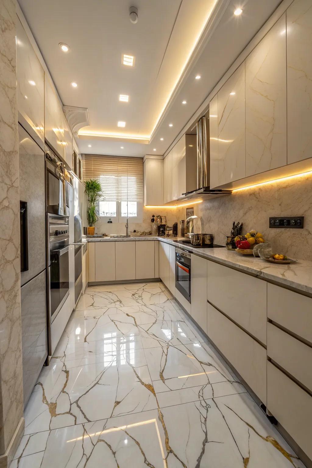 Marble-impression floors introduce a hint of luxury.