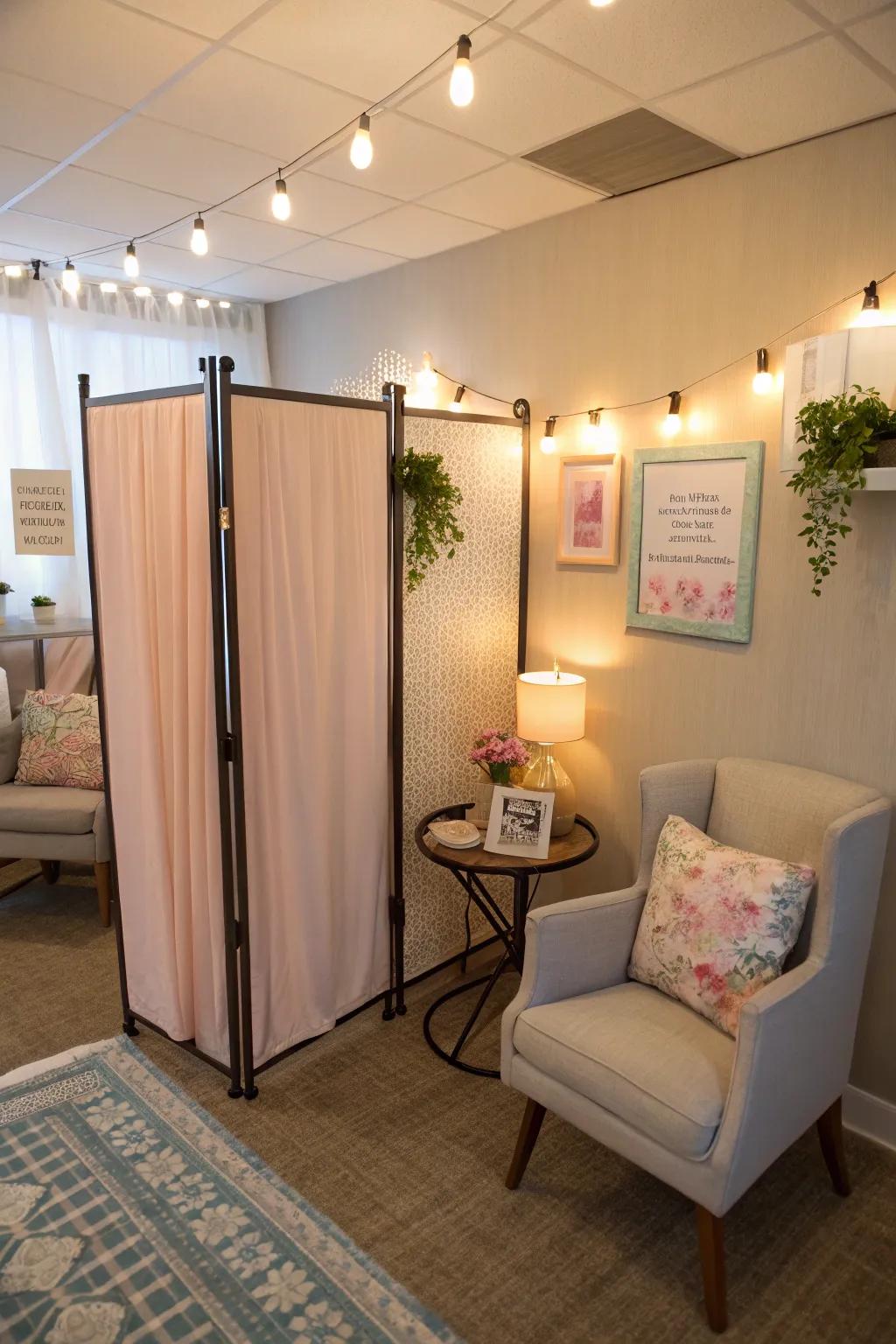 Portable seclusion screens allowing for adaptable salon setups.