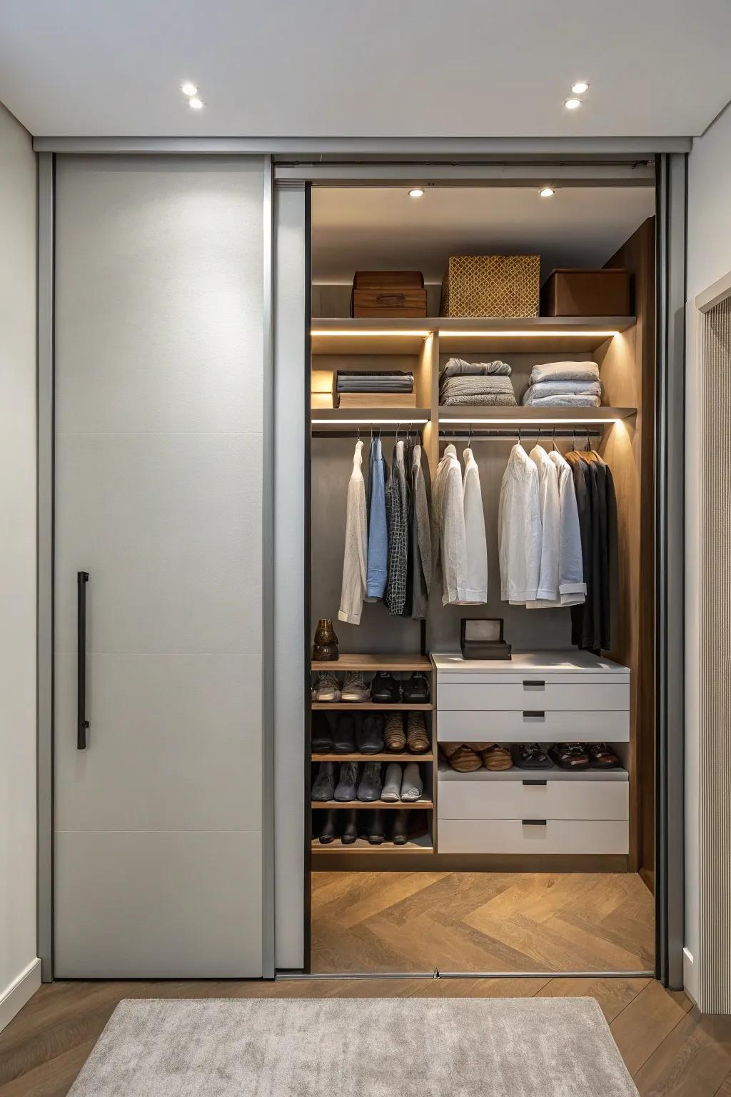 Sliding doors conserve area and add up-to-date flair.