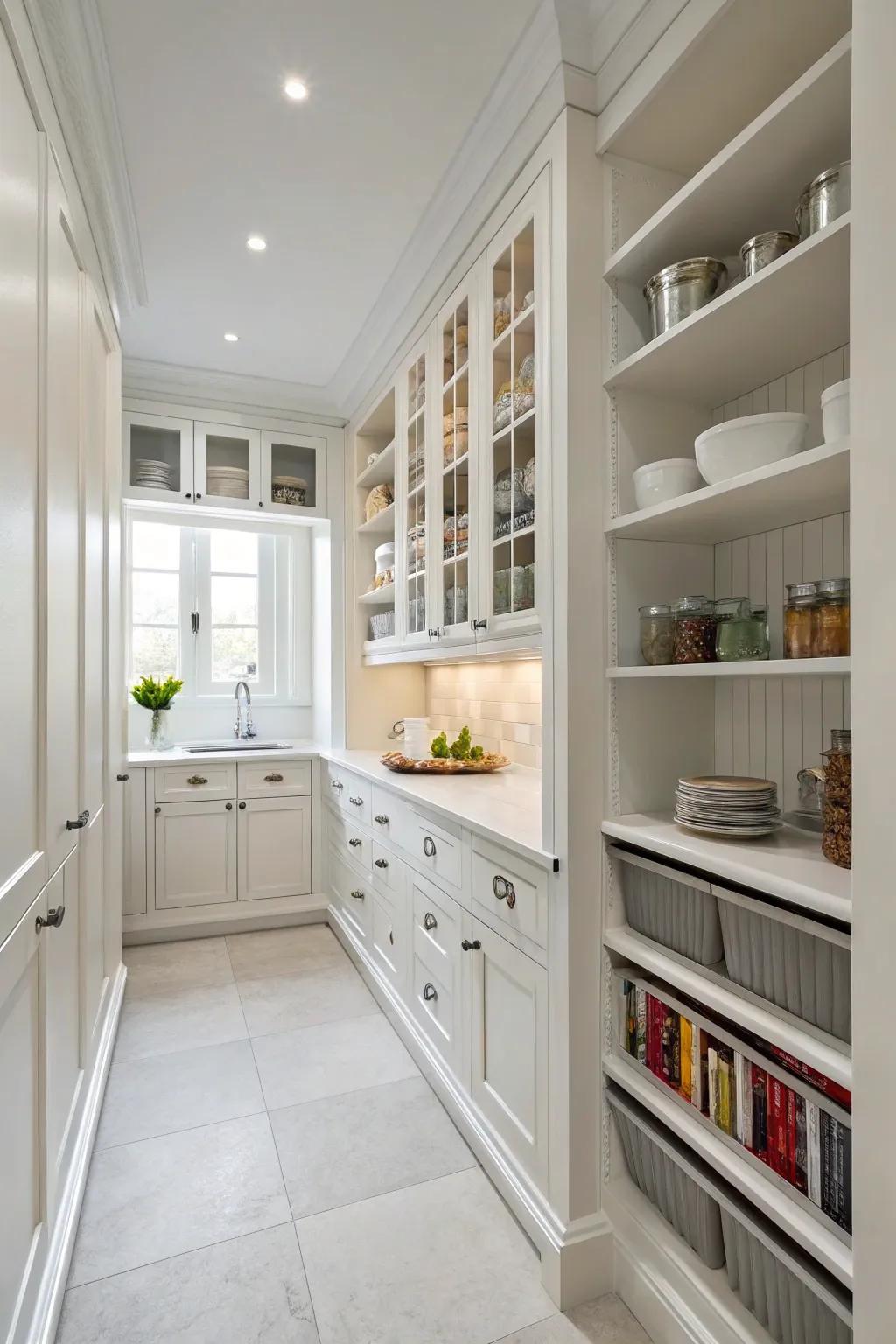Vertical storage optimizes space in a compact kitchen.