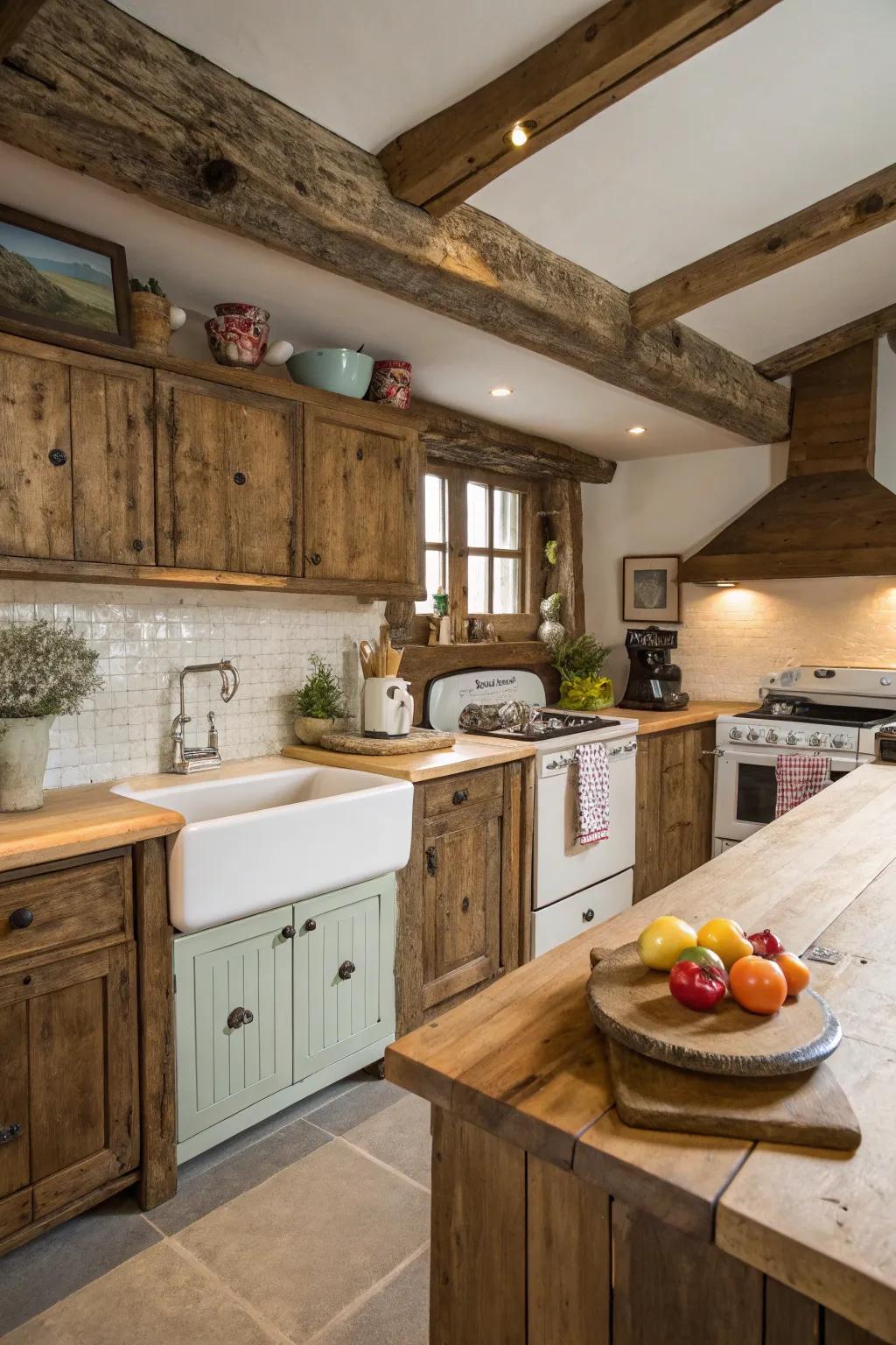 Butcher block tops present practicality and countryside charm.