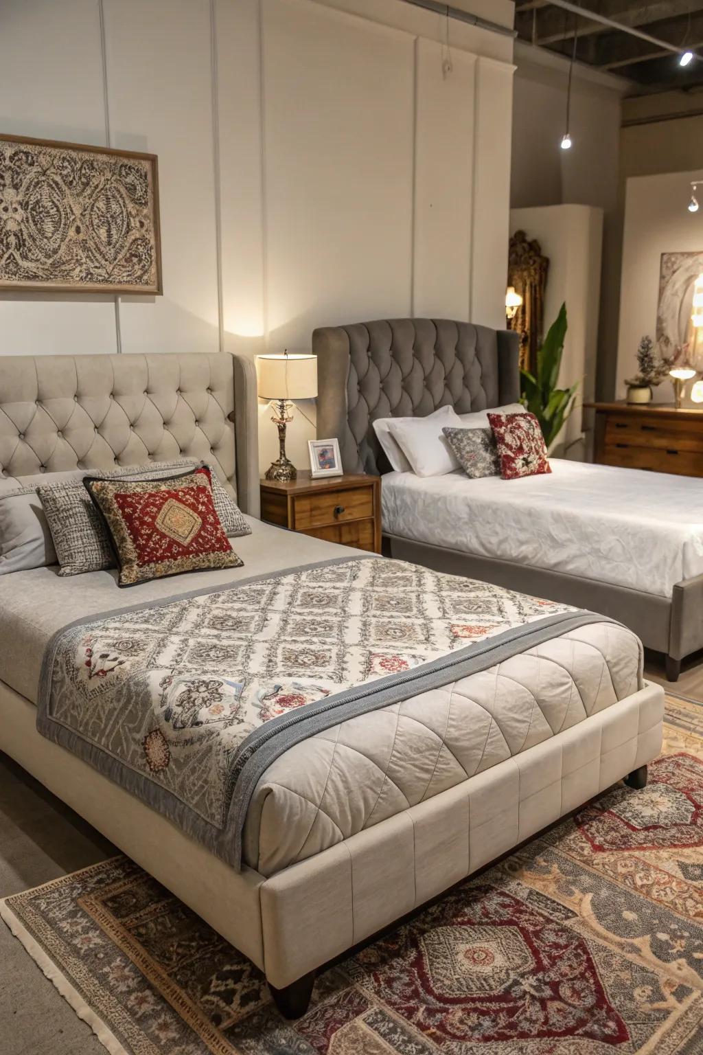 Differing sleeper designs creating distinct personal spaces.